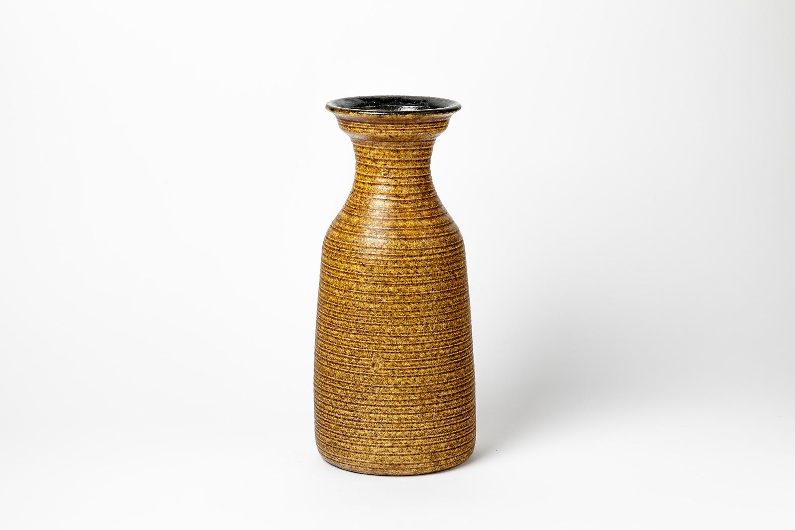 Mid-Century Modern Grand vase en céramique noir et marron du 20ème siècle par Accolay Potters, 1970 en vente