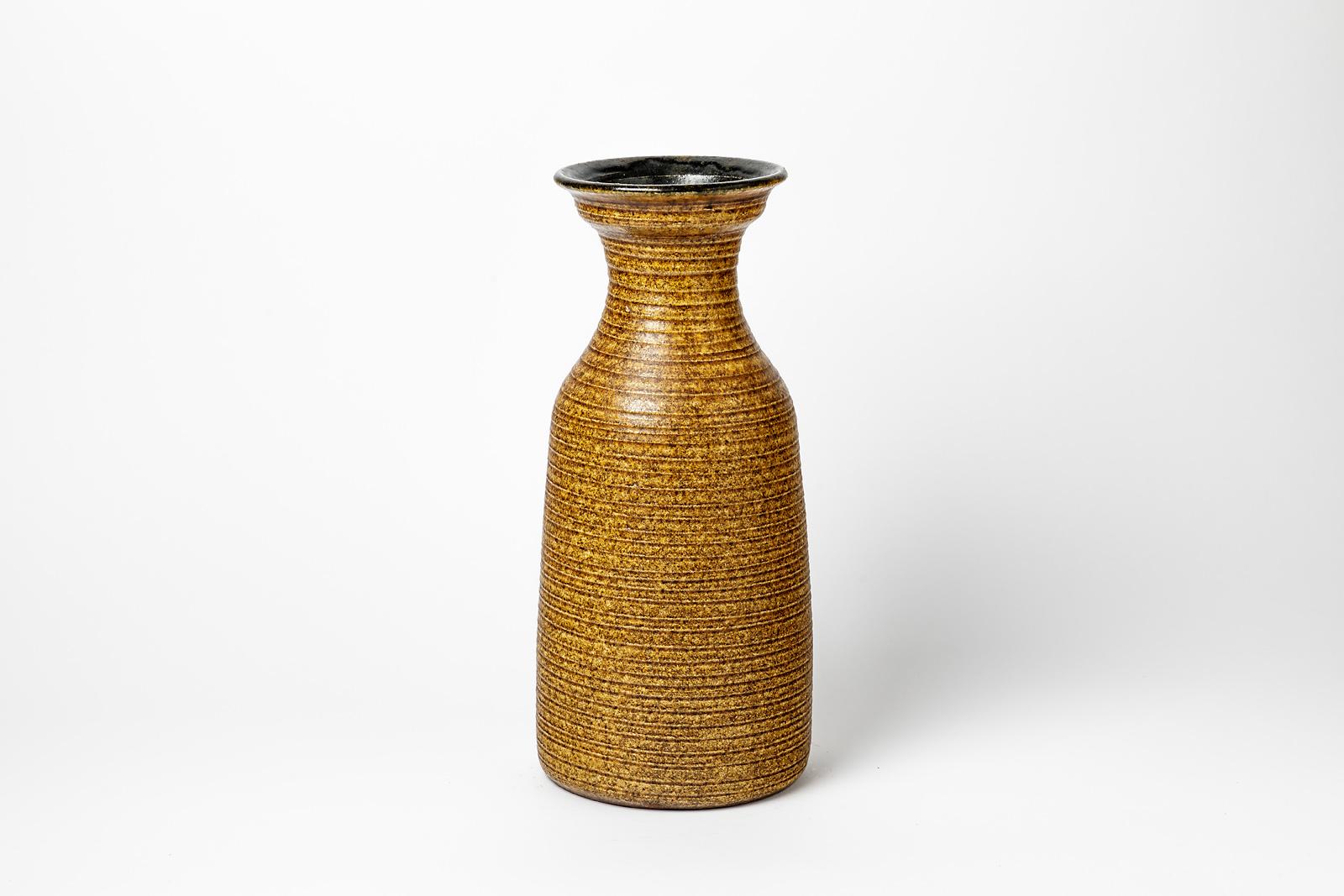 Grand vase en céramique noir et marron du 20ème siècle par Accolay Potters, 1970 Excellent état - En vente à Neuilly-en- sancerre, FR