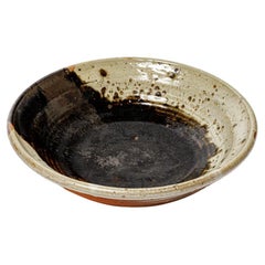 large black and brown stoneware ceramic decorative bowl or plate La Borne 30 cm