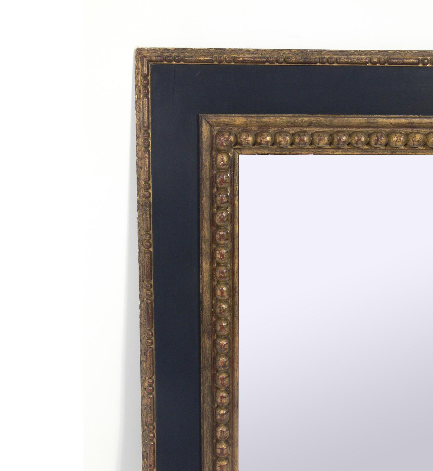 American Large Black and Gilt 19th Century Mirror 