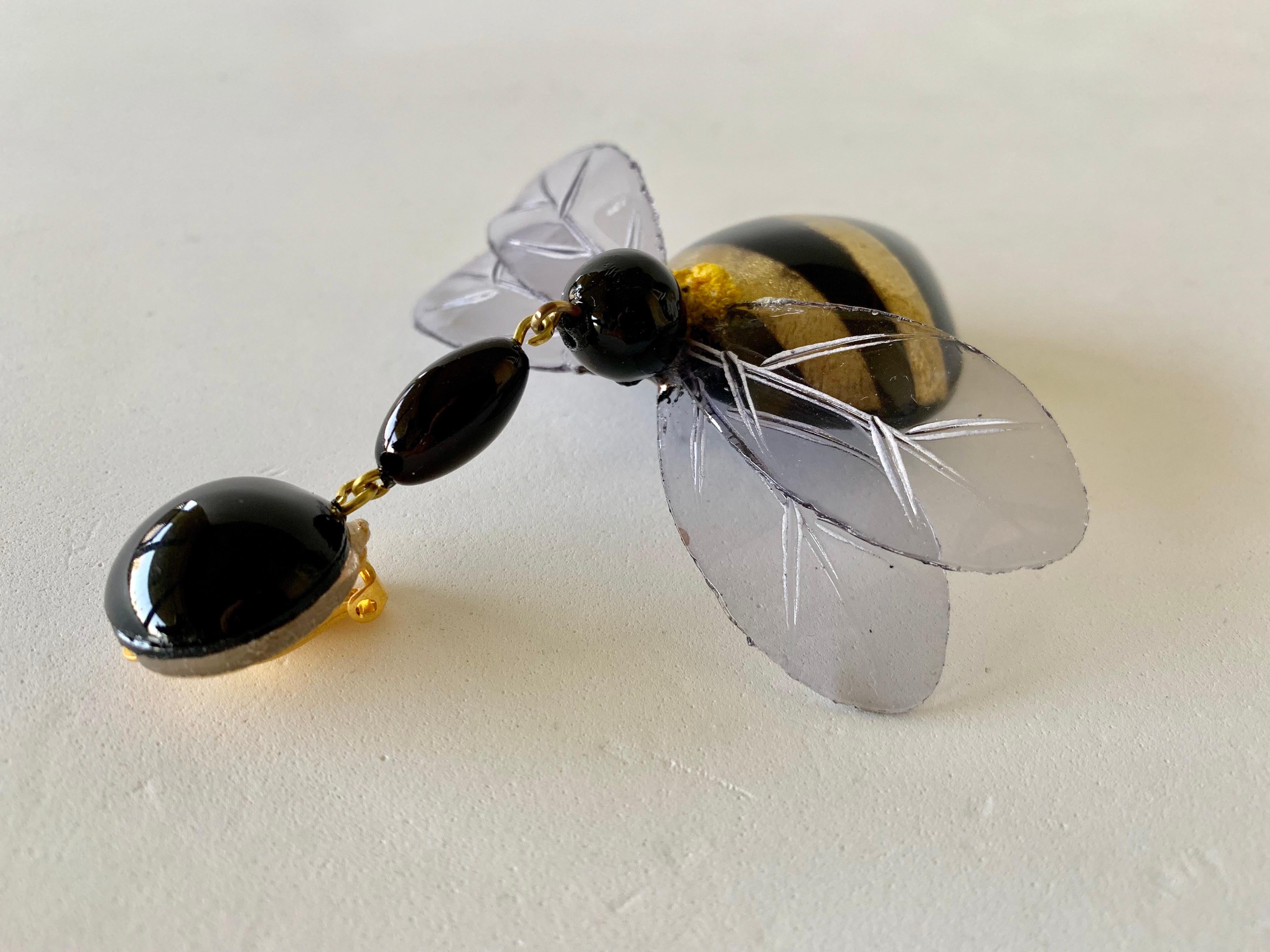  Large Black and Gold Bumblebee Statement Earrings  For Sale 2