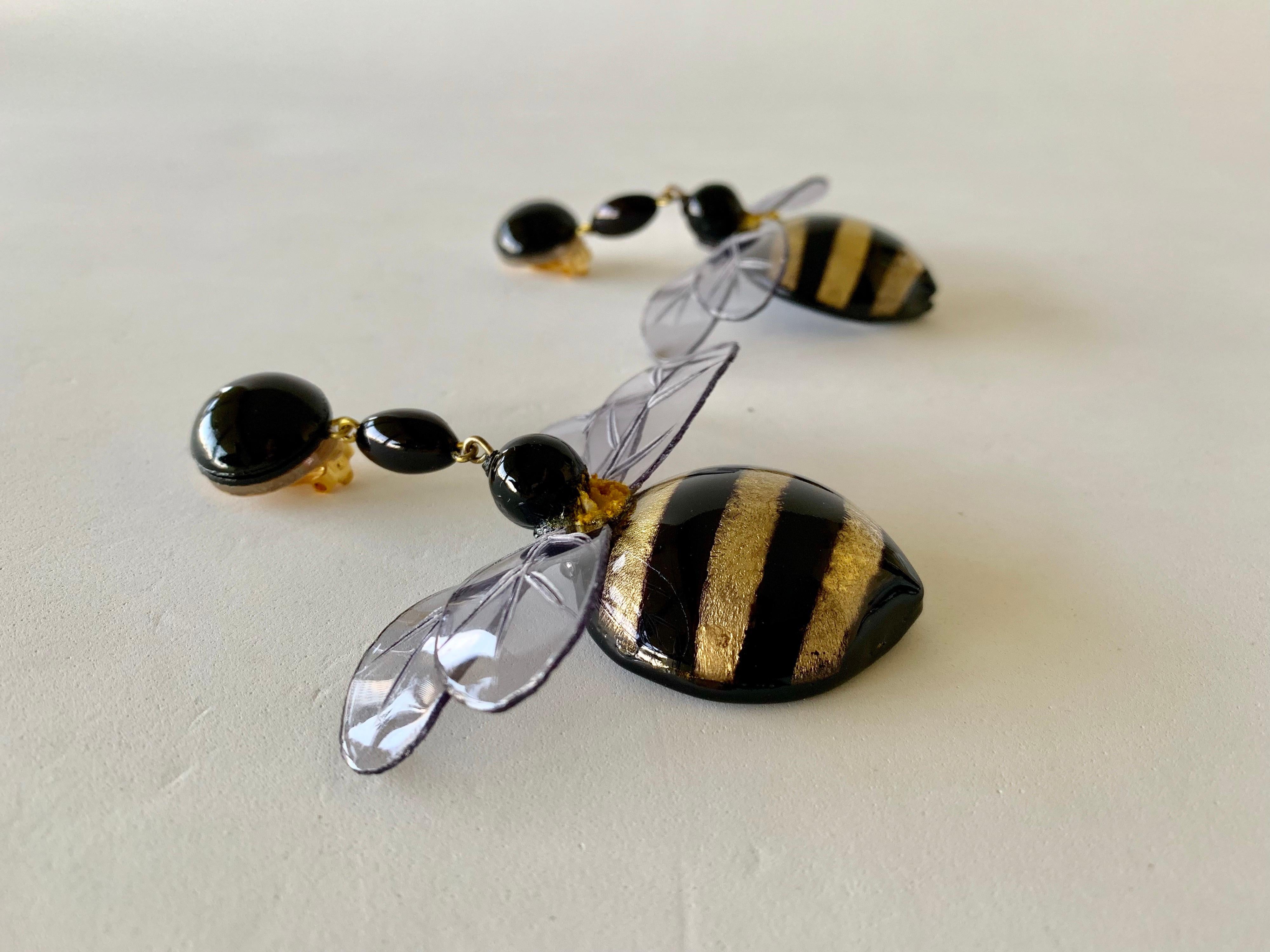 Women's  Large Black and Gold Bumblebee Statement Earrings  For Sale