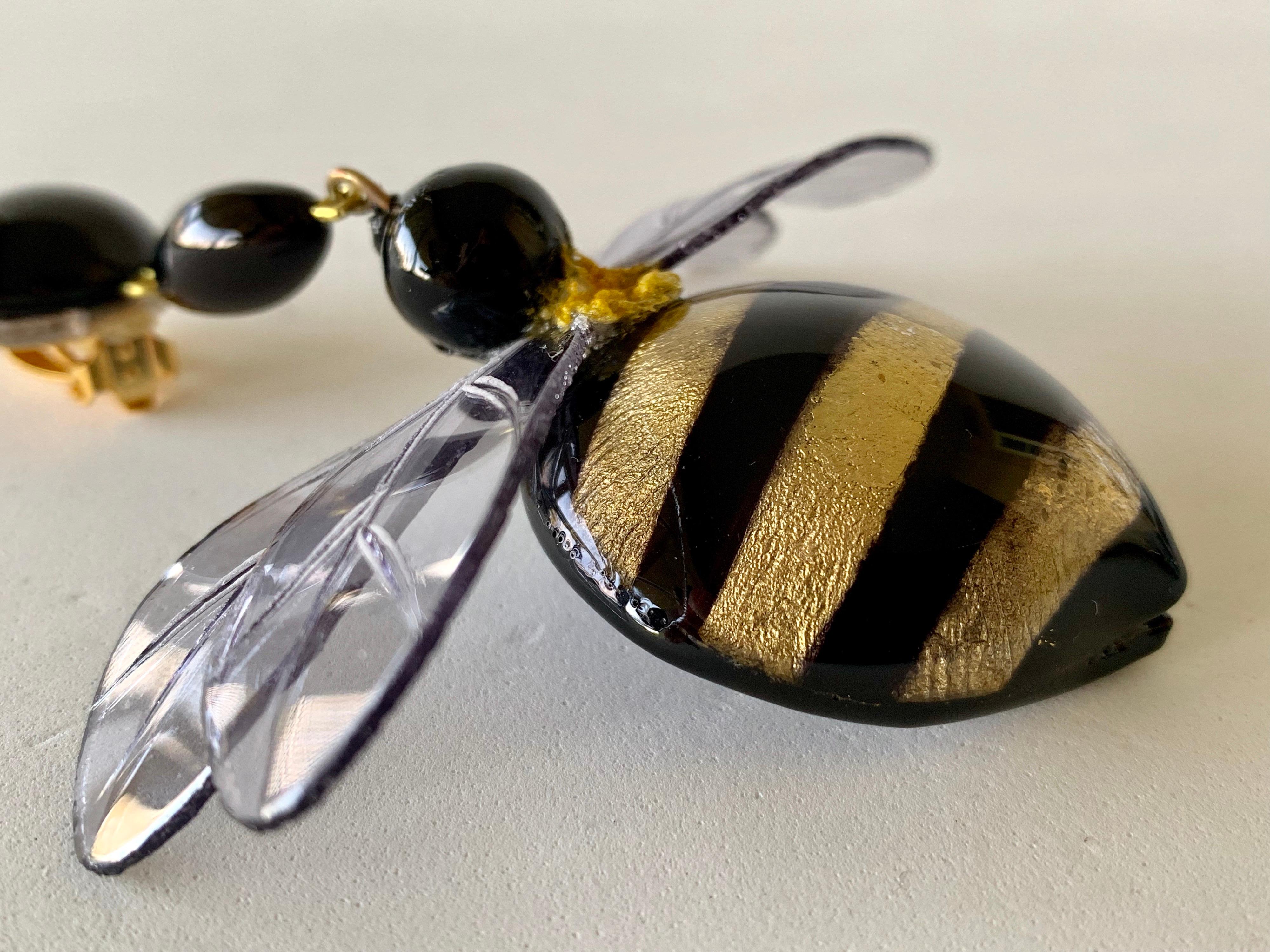  Large Black and Gold Bumblebee Statement Earrings  For Sale 1