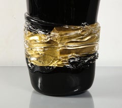 Large Venini Black and Gold Murano Glass Fazzoletto Vase