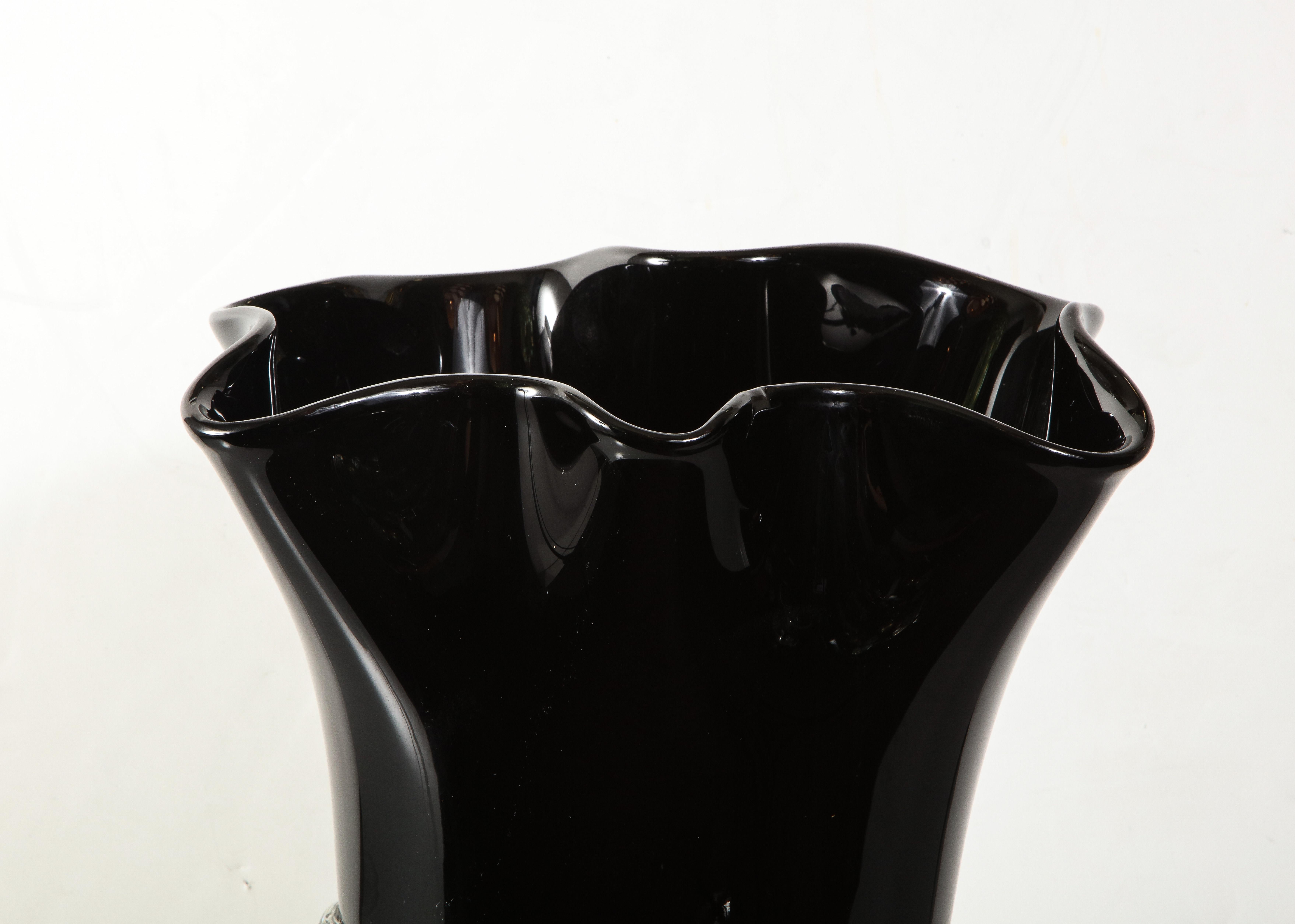 Contemporary Large Venini Black and Gold Murano Glass Fazzoletto Vase For Sale