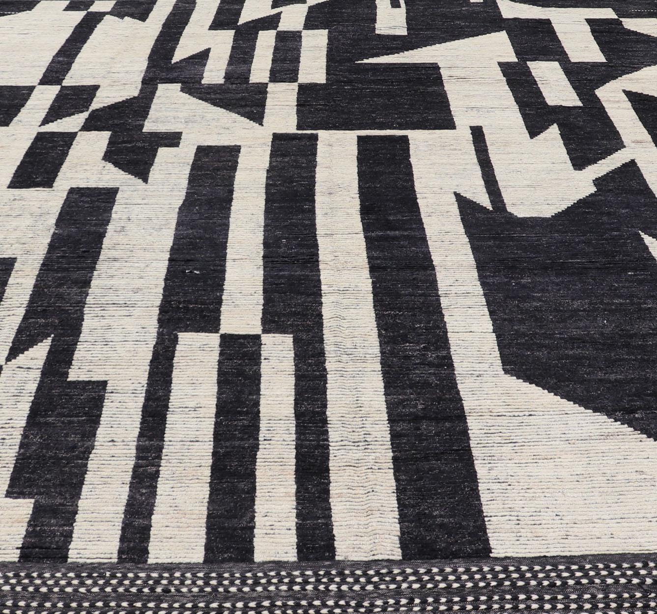 Hand-Knotted Large Black and Ivory Oversized Abstract Modern Casual Rug For Sale