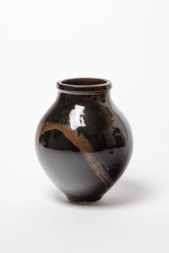 Large black and red  handmade stoneware ceramic vase by ATOI circa 2010 24 cm