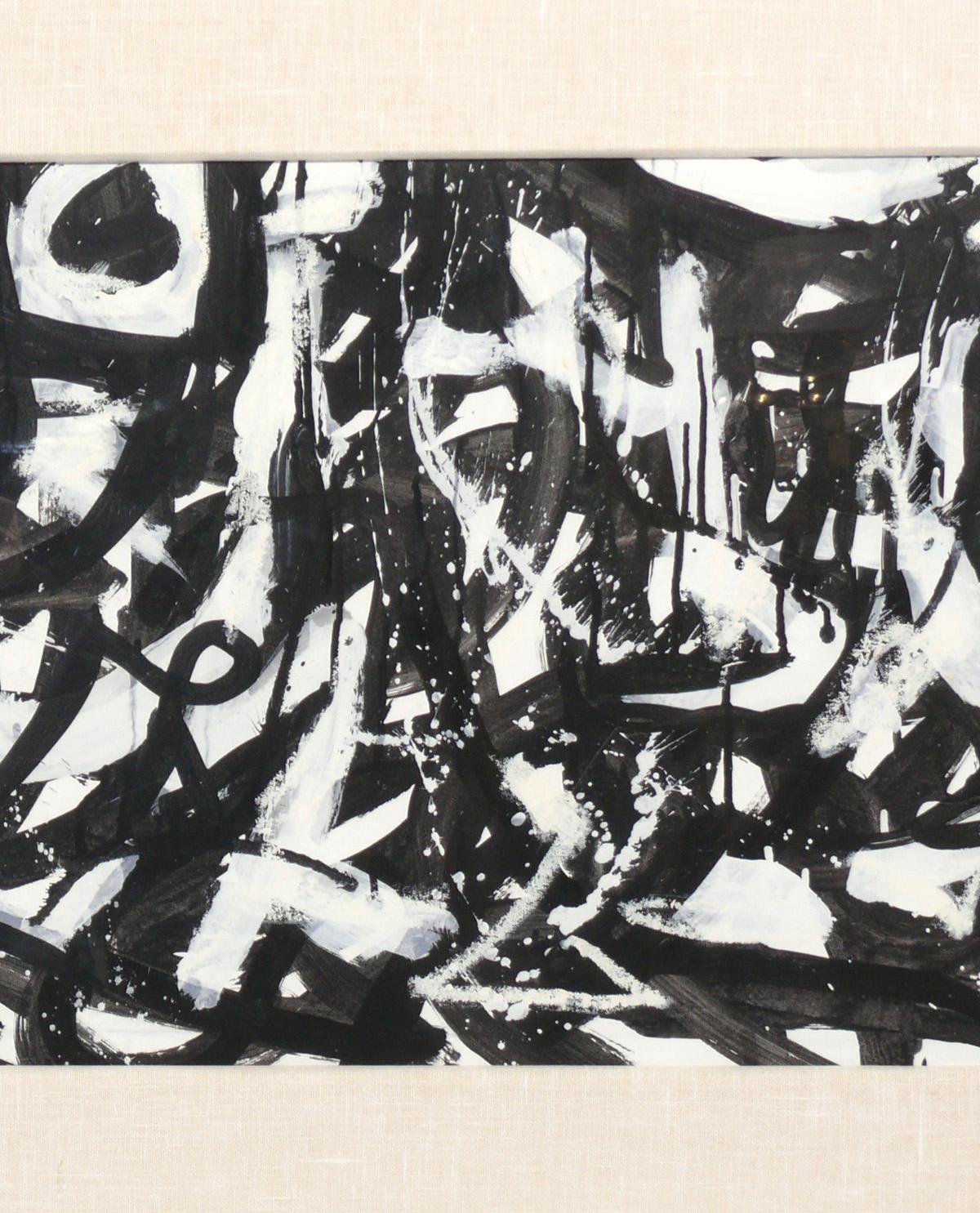 Mid-Century Modern Grande peinture abstraite originale en noir et blanc en vente