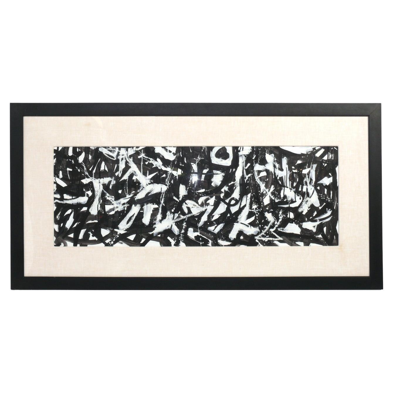 Grande peinture abstraite originale en noir et blanc en vente