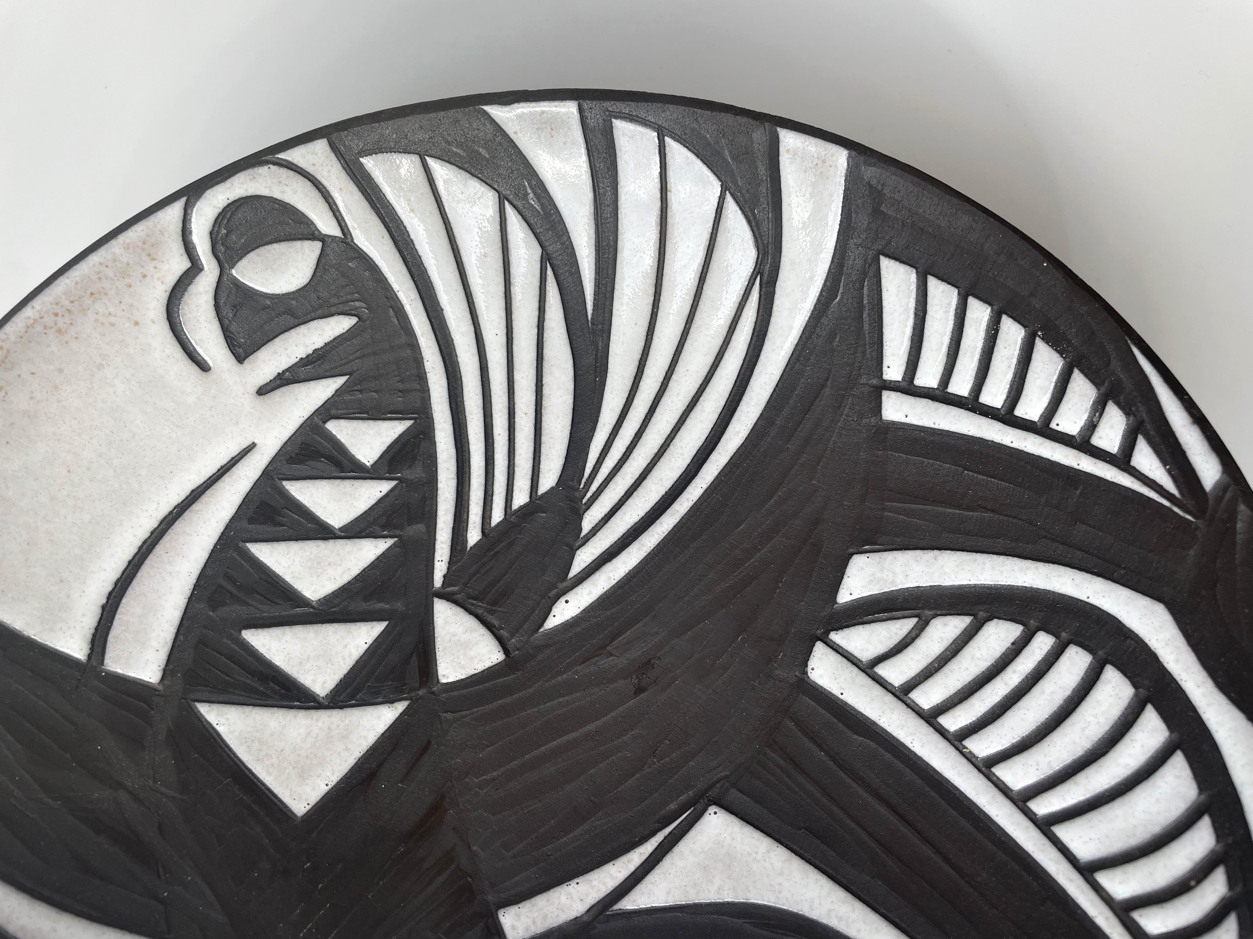 Scandinavian Modern Large 1950s Black, White Ceramic Wall Plate Centerpiece, Starck, Andersen For Sale