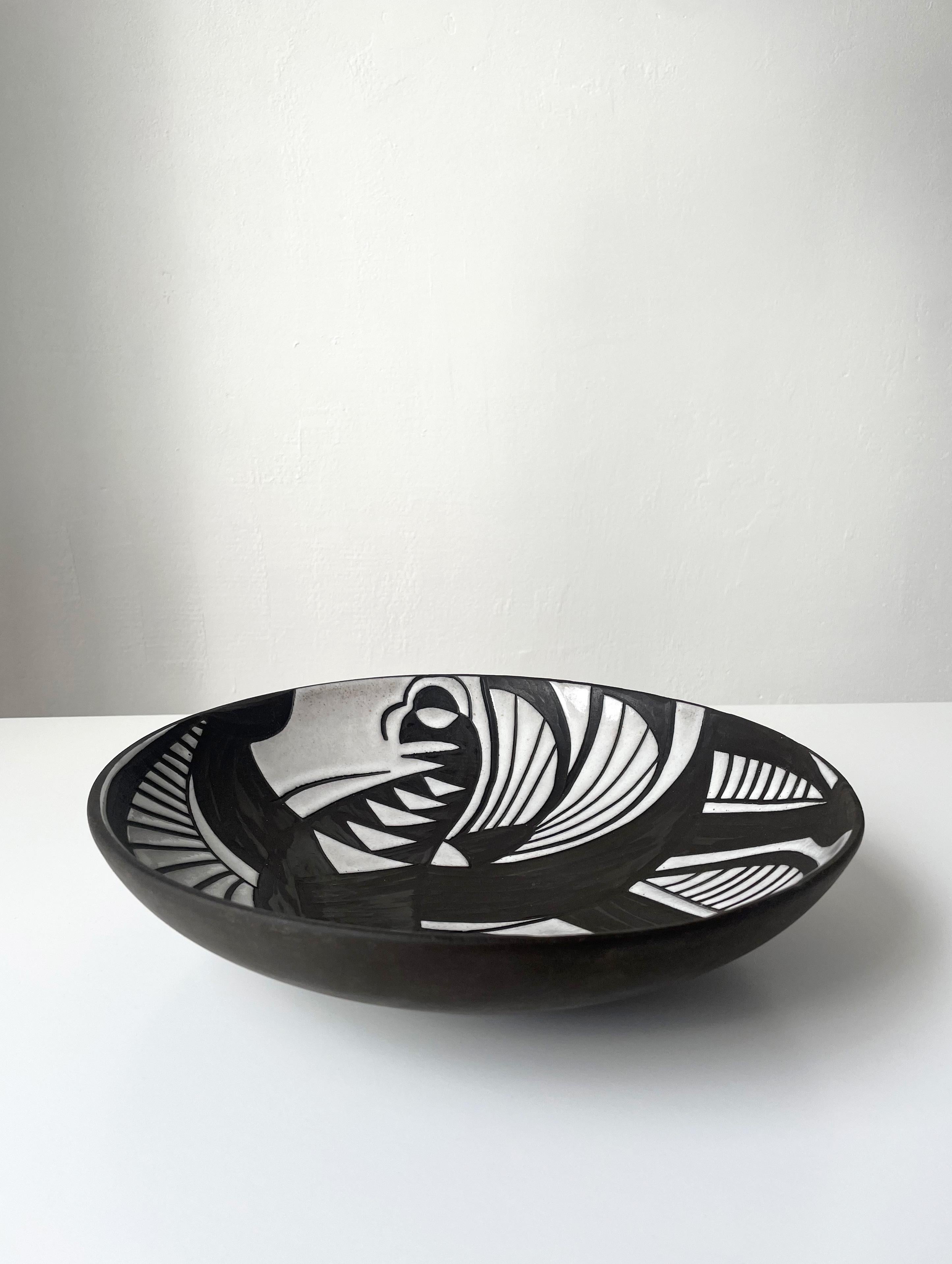 Danish Large 1950s Black, White Ceramic Wall Plate Centerpiece, Starck, Andersen For Sale