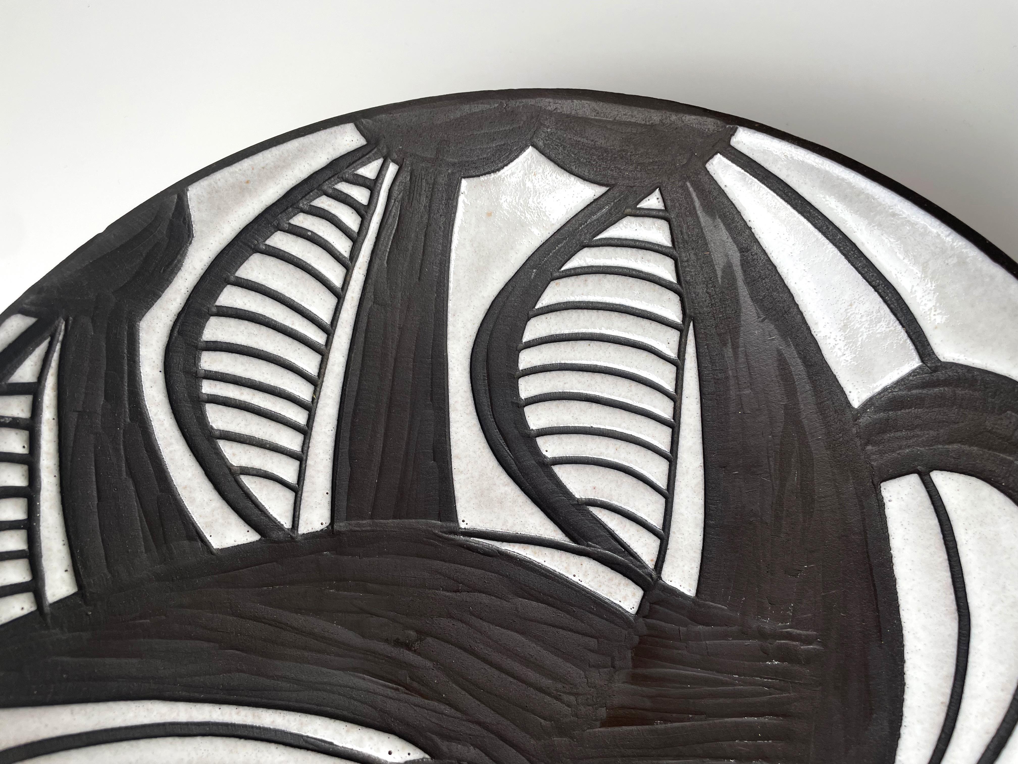 Large 1950s Black, White Ceramic Wall Plate Centerpiece, Starck, Andersen In Good Condition For Sale In Copenhagen, DK