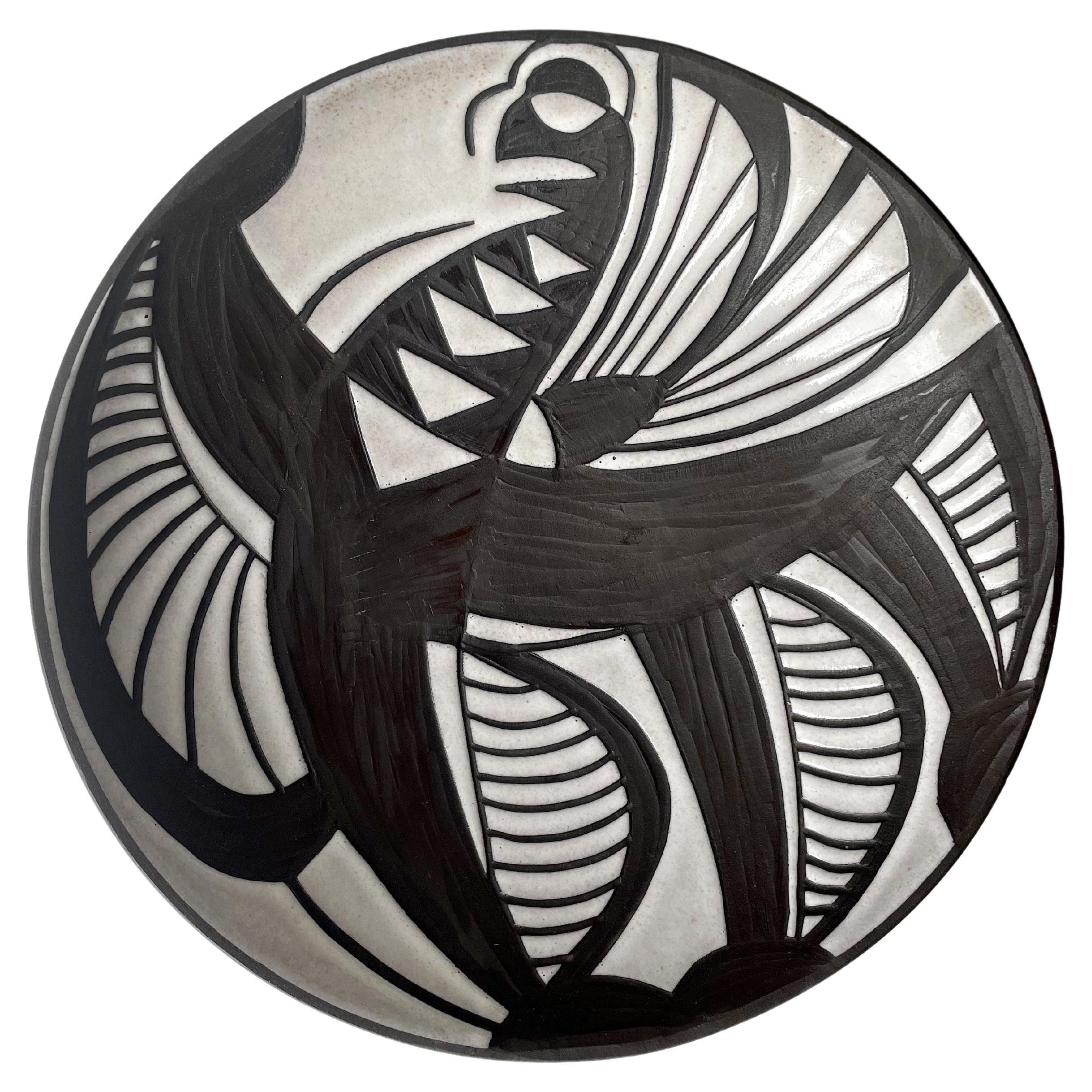 Large Starck Andersen 1950s Black, White Ceramic Wall Plate Centerpiece For Sale