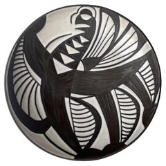 Large Black And White Ceramic Wall Plate Centerpiece, Starck, Andersen, 1950s