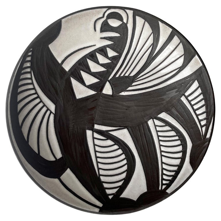 Large Black And White Ceramic Wall Plate Centerpiece, Starck, Andersen