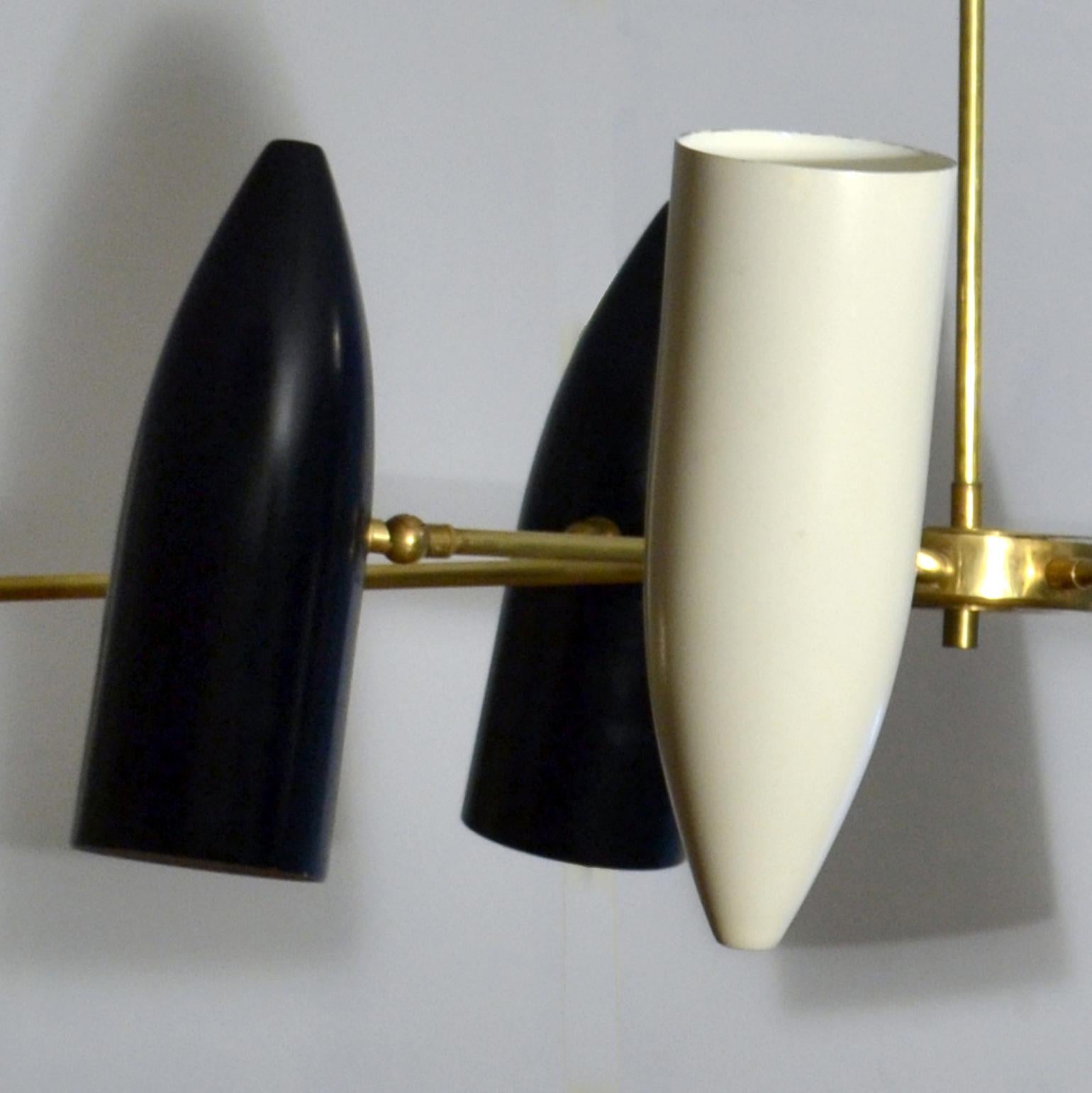 Late 20th Century Large Black and White Eight-Arm Metal Midcentury Italian Chandelier