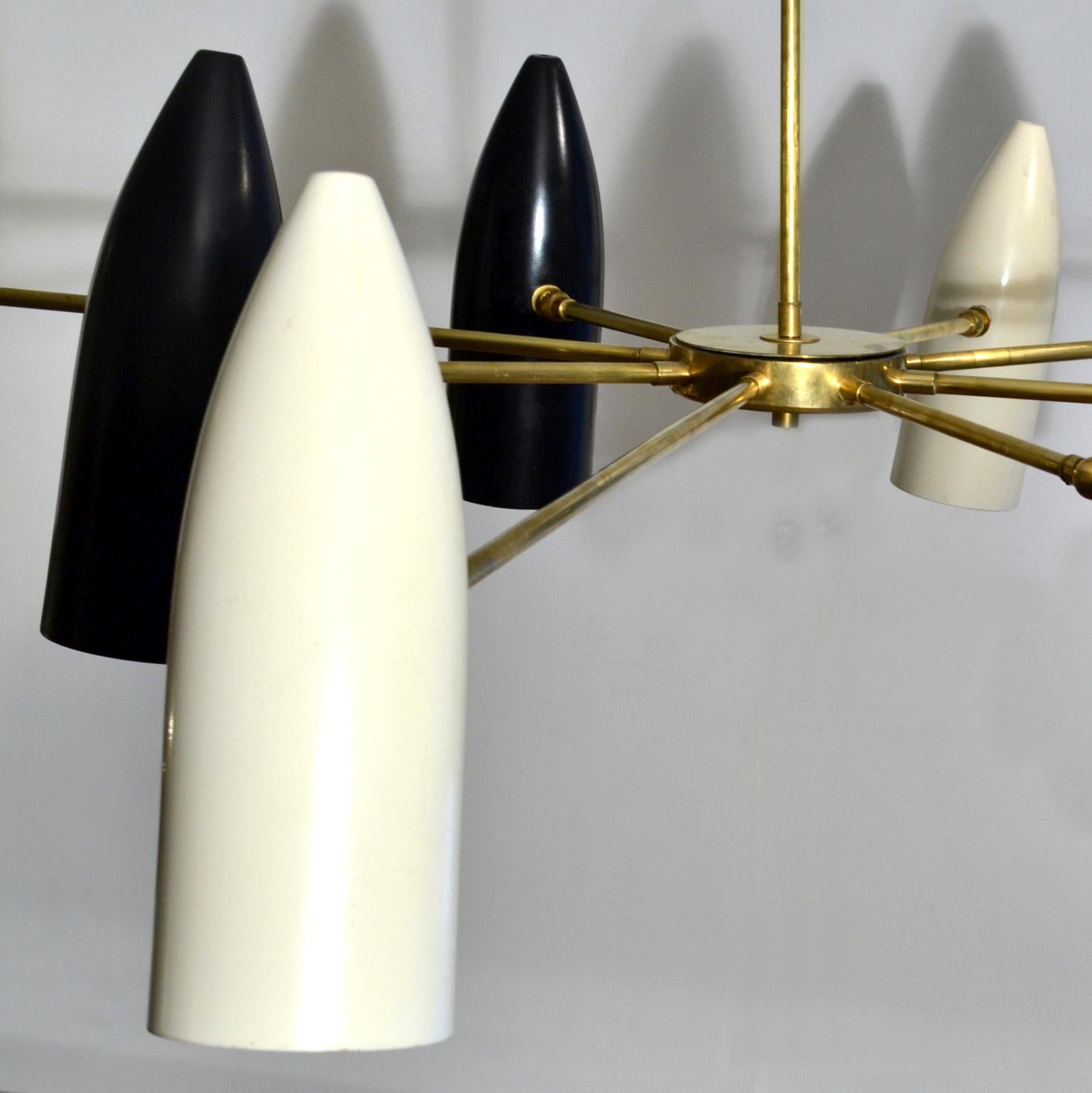 Large Black and White Eight-Arm Metal Midcentury Italian Chandelier 1