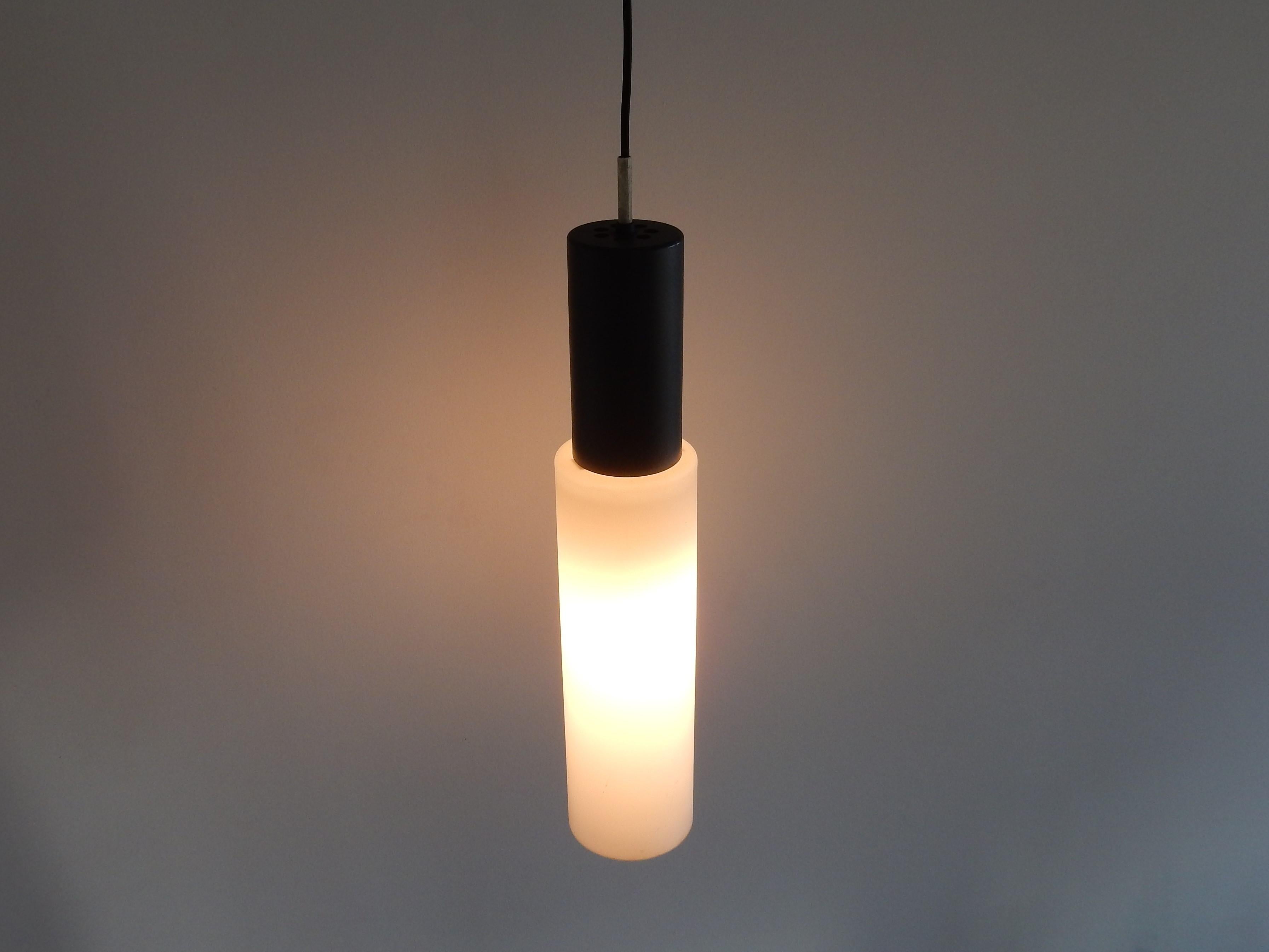 Large Black and White Glass Pendant Lamp by Evenblij, 1960s, 4 Available In Good Condition In Steenwijk, NL