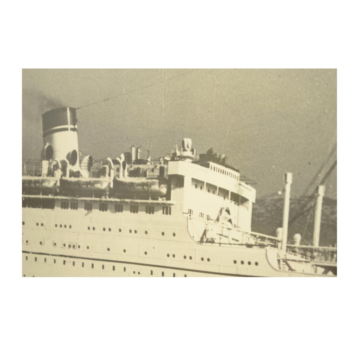 Italian Large Black and White Historical Picture of the Ship Conte Biancamano