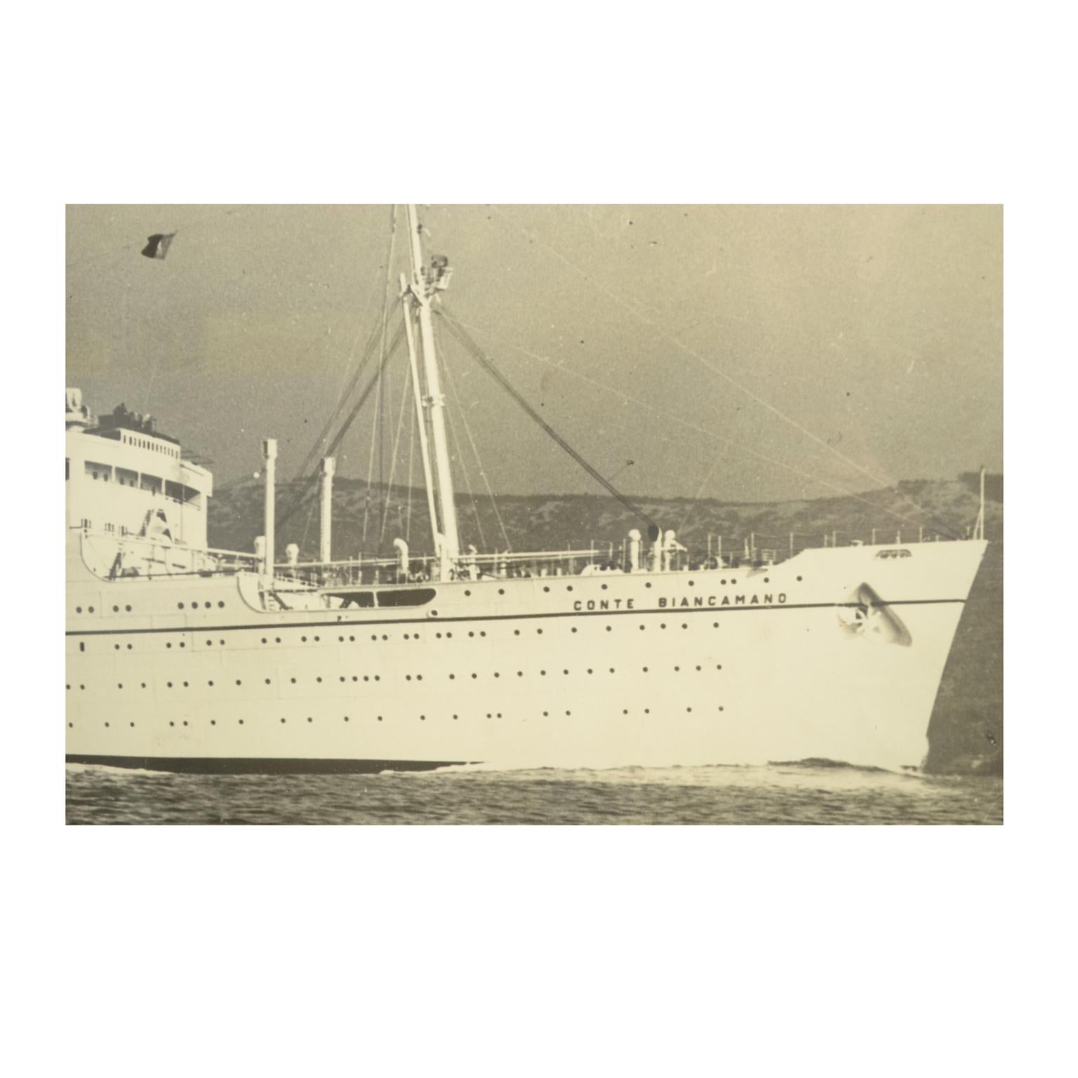 Mid-20th Century Large Black and White Historical Picture of the Ship Conte Biancamano