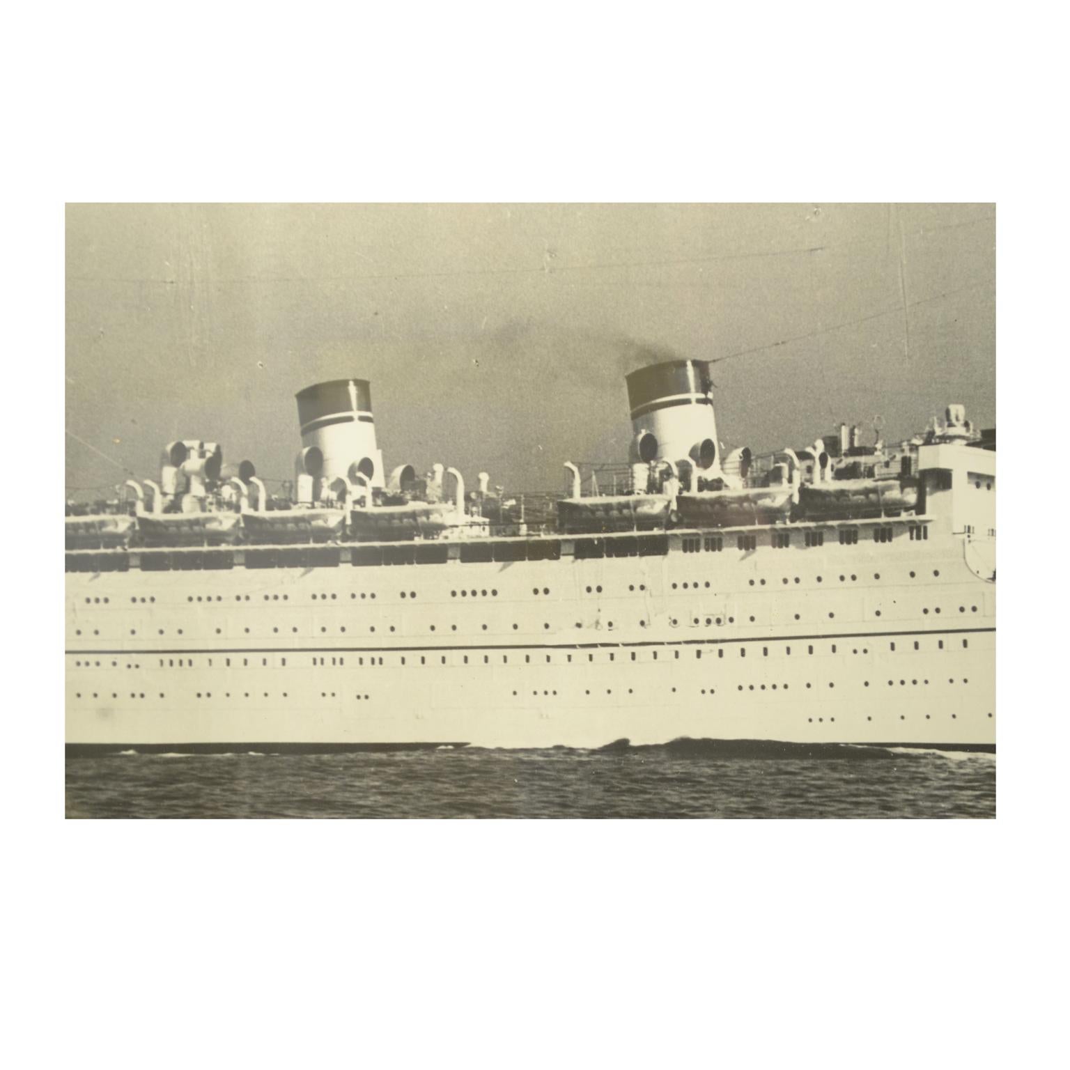 Large Black and White Historical Picture of the Ship Conte Biancamano 1