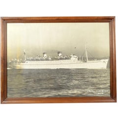 Large Black and White Historical Picture of the Ship Conte Biancamano
