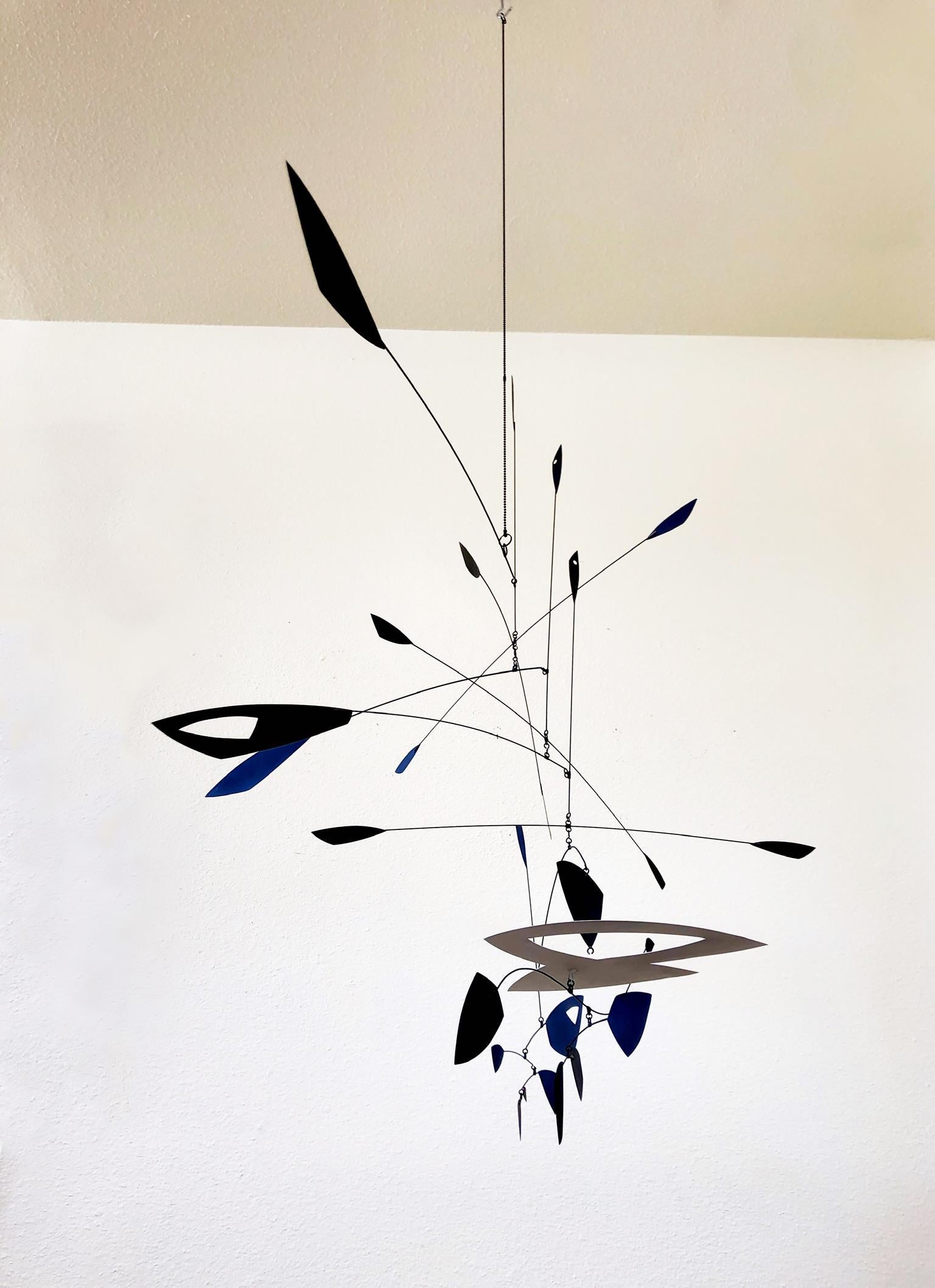 Modern Large Black and White Kinetic Mobile Sculpture by Robert Delaney