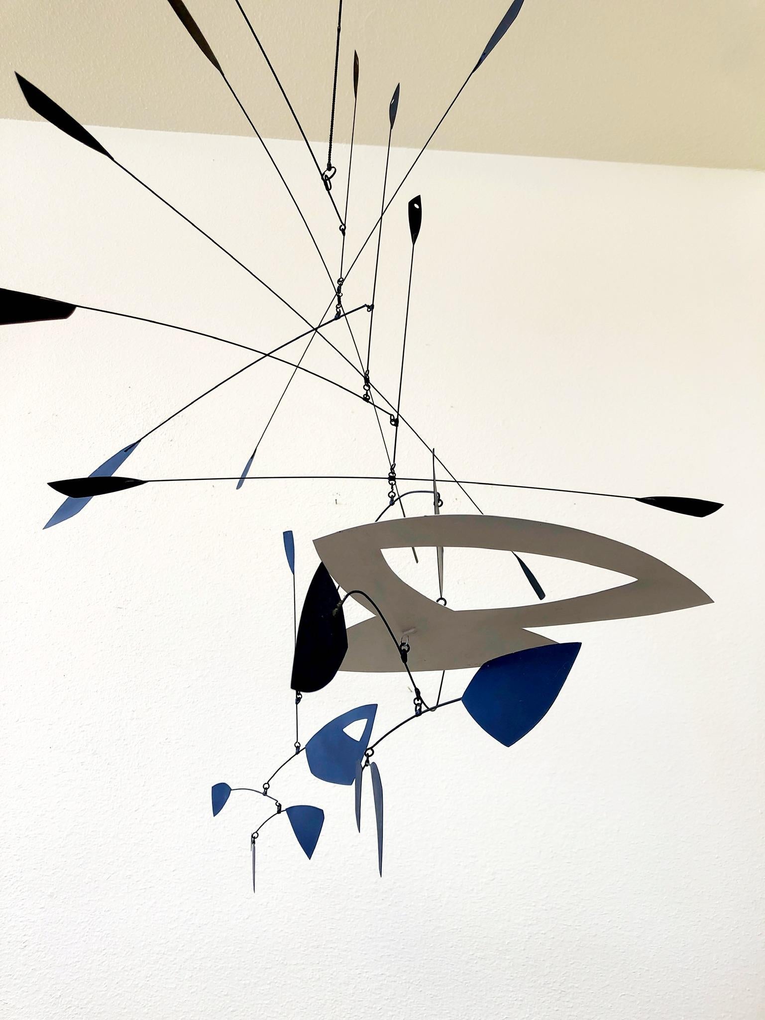 American Large Black and White Kinetic Mobile Sculpture by Robert Delaney