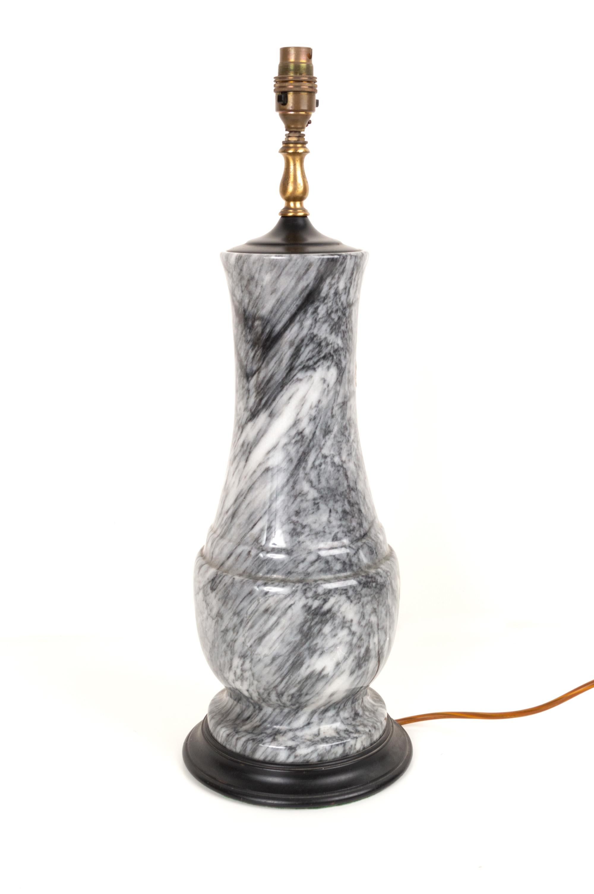 Large Black And White Marble Table Lamp, C.1970 In Good Condition For Sale In London, GB