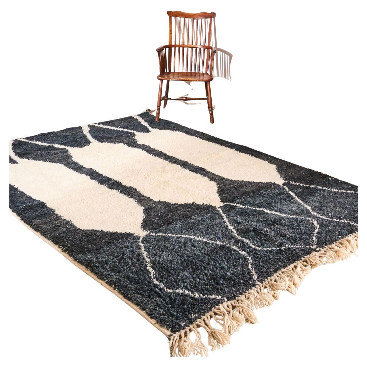 Large black and white Moroccan Berber rug For Sale