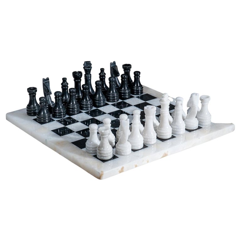 Large Black and White Onyx Chess Set With Blue Velvet Box For Sale at ...