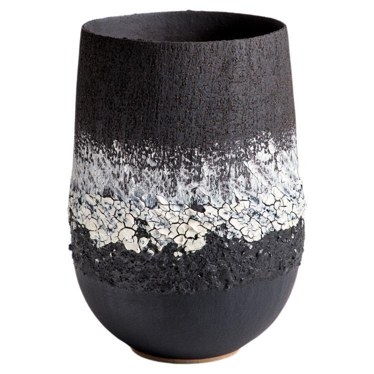 Large Black and White Open Vase