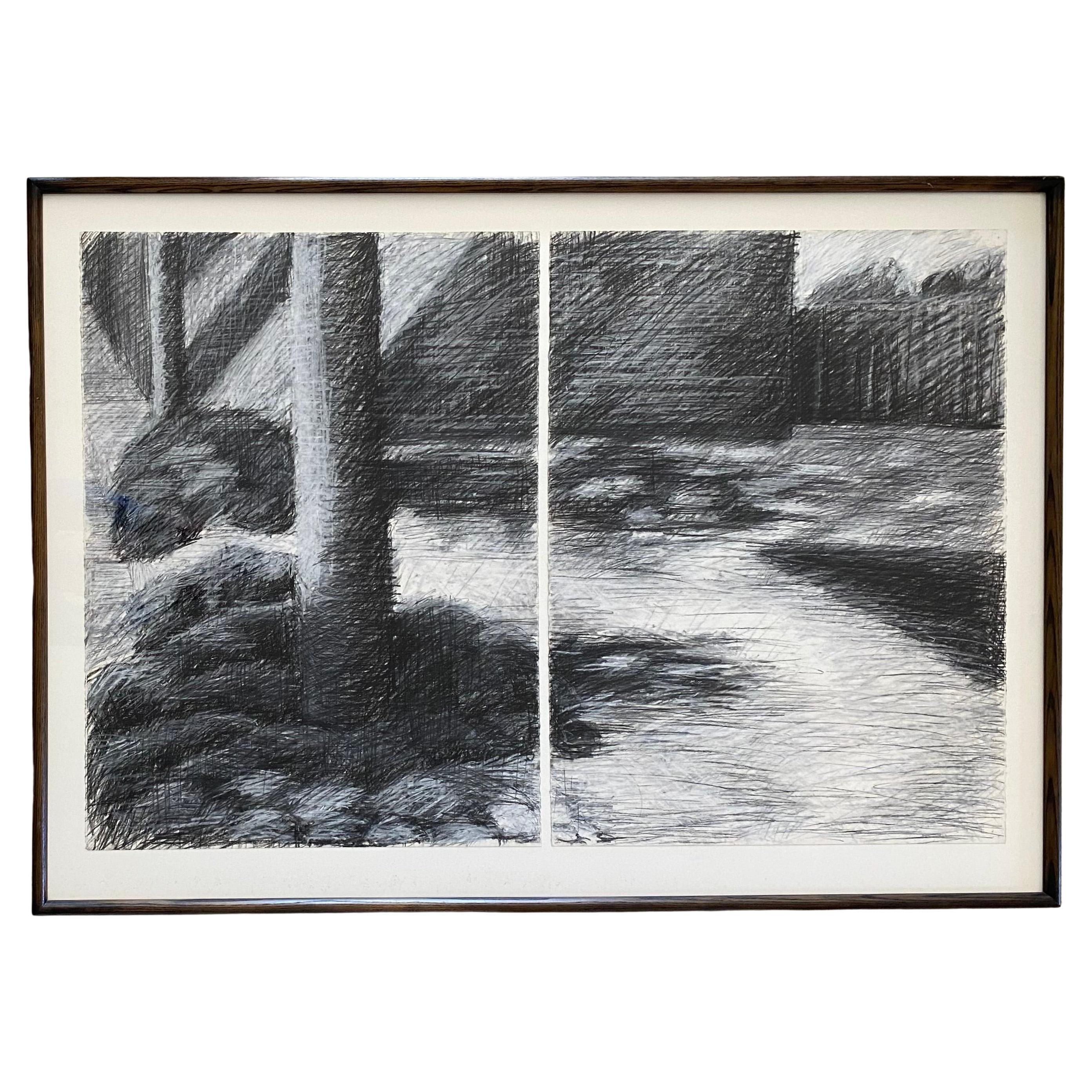 Large Black and White Painting Attributed to Beatrix Syjuco For Sale