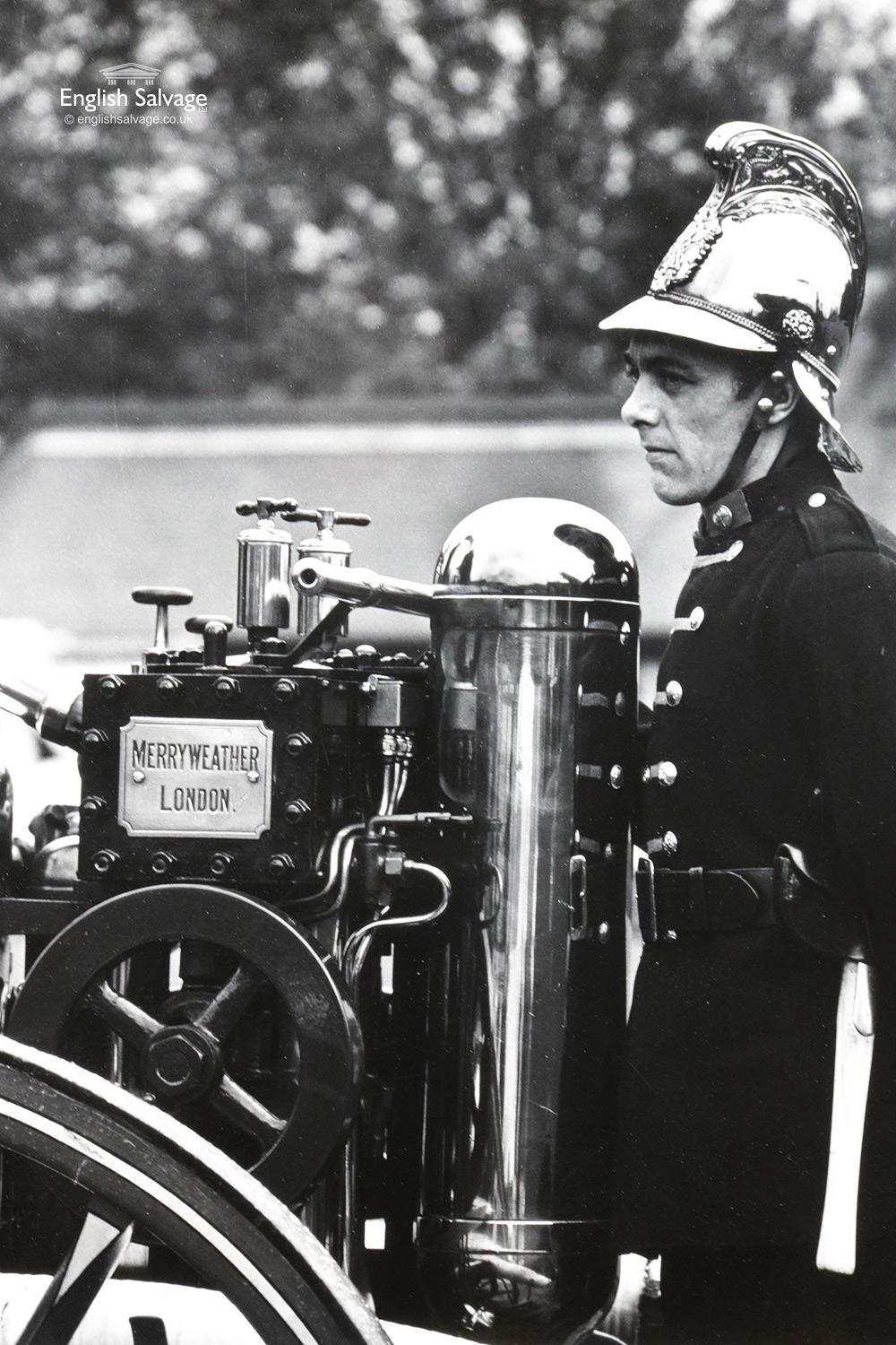 European Large Black and White Photo of a Fireman, 20th Century For Sale