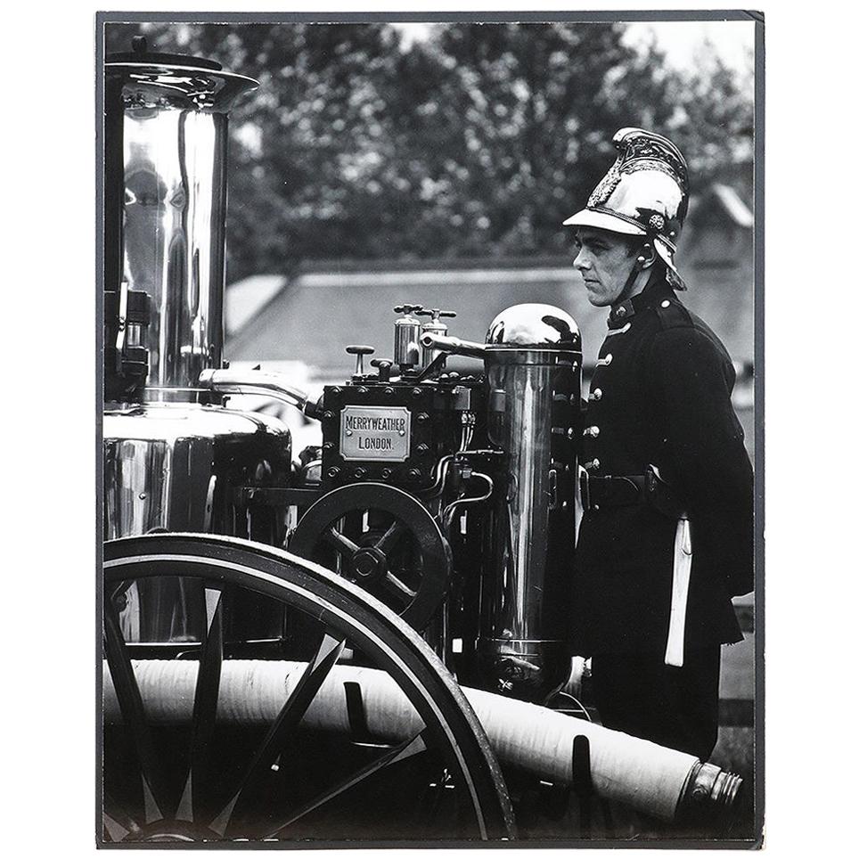 Large Black and White Photo of a Fireman, 20th Century For Sale