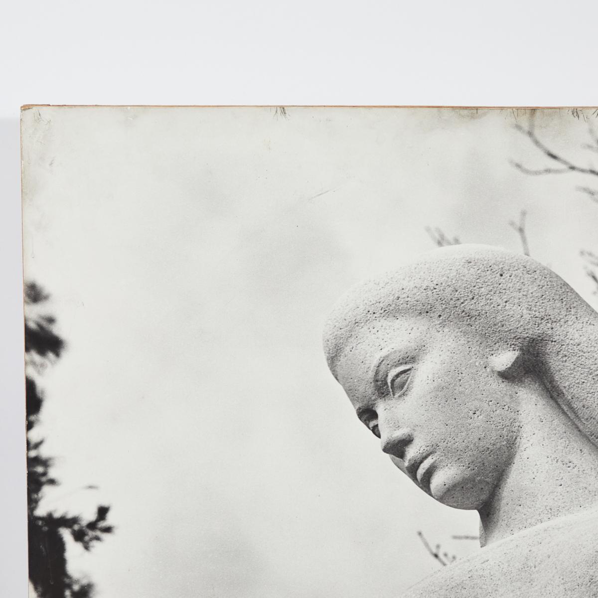 Large black and white photograph of female sculpture dating from 1960s France.