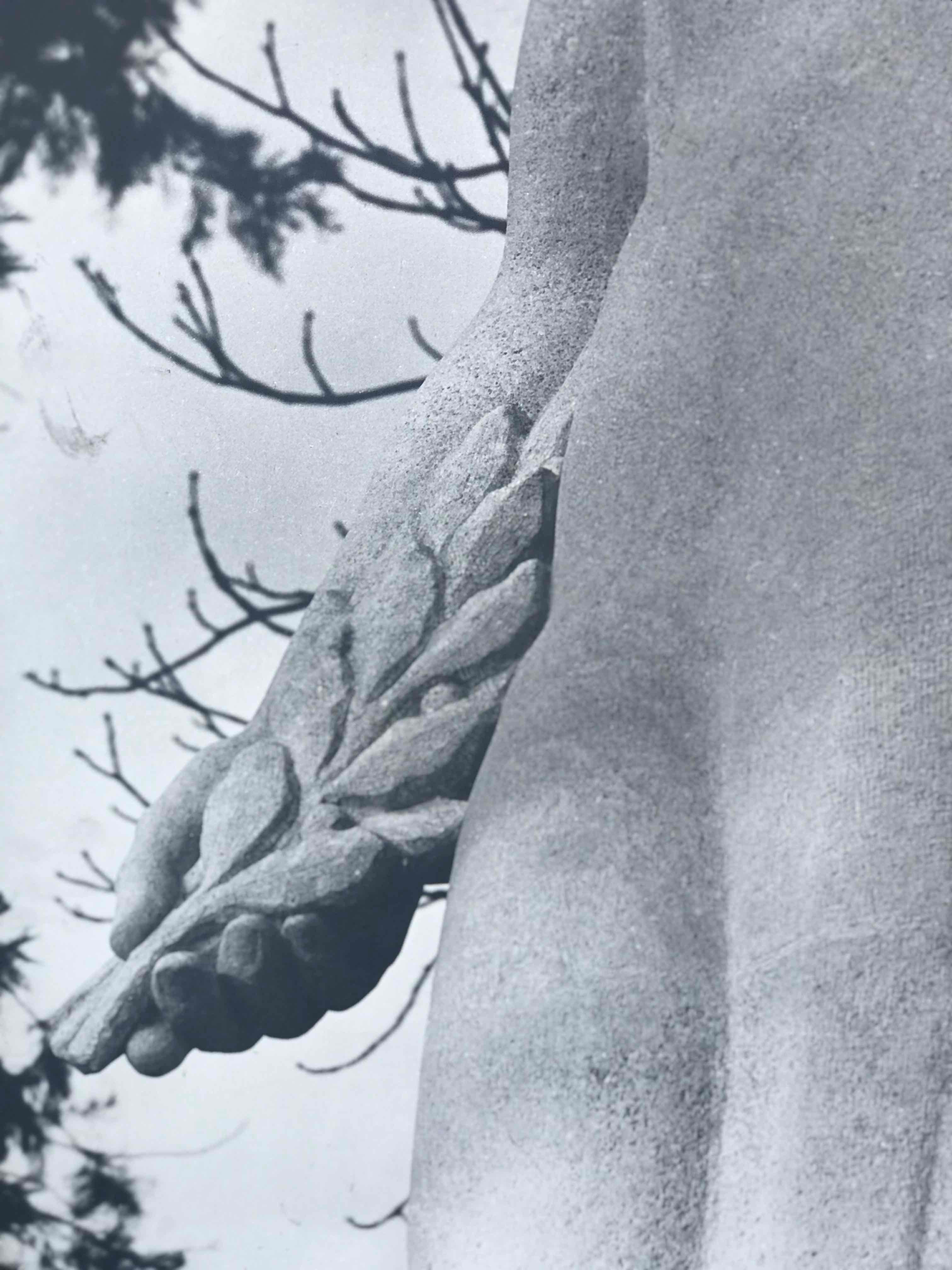 French Large Black and White Photograph of Female Sculpture 