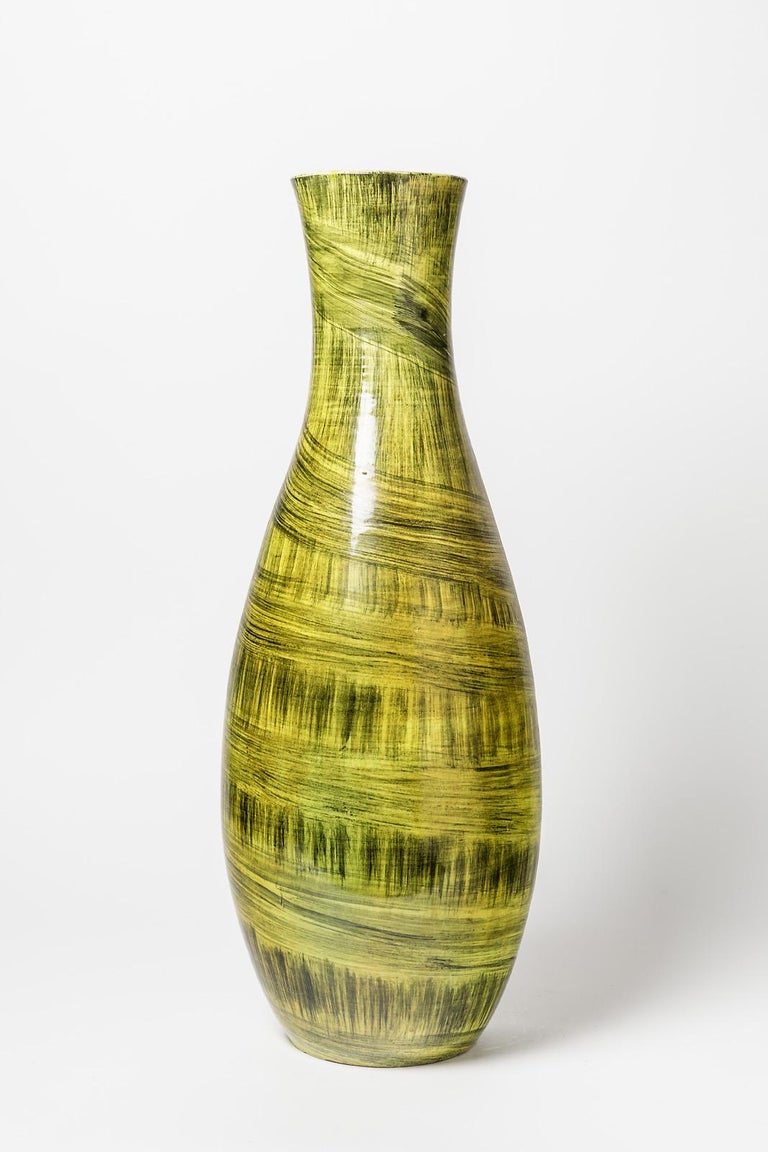 Large Black and Yellow Ceramic Floor Vase by Accolay, circa 1960 Design
