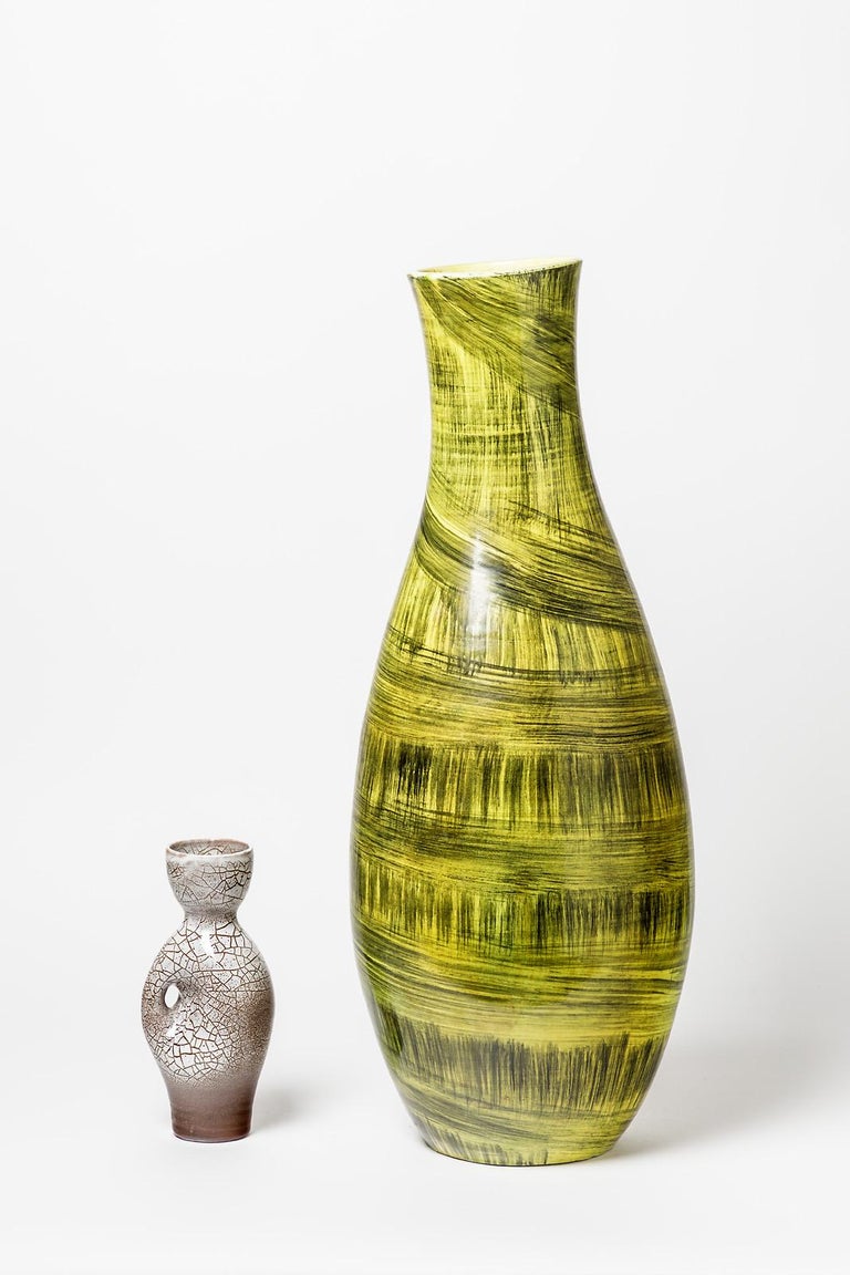 Large Black and Yellow Ceramic Floor Vase by Accolay, circa 1960 Design