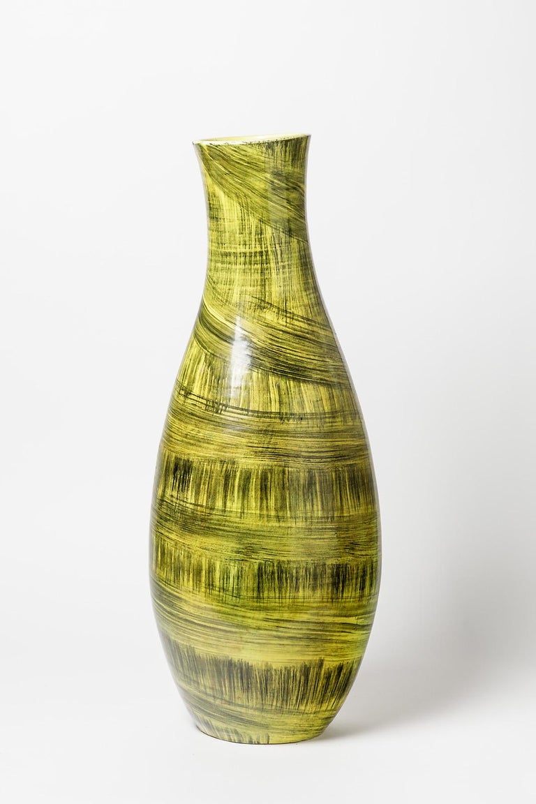 Large Black and Yellow Ceramic Floor Vase by Accolay, circa 1960 Design