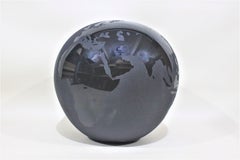 Large Black Art Glass Stylized World Globe Vase
