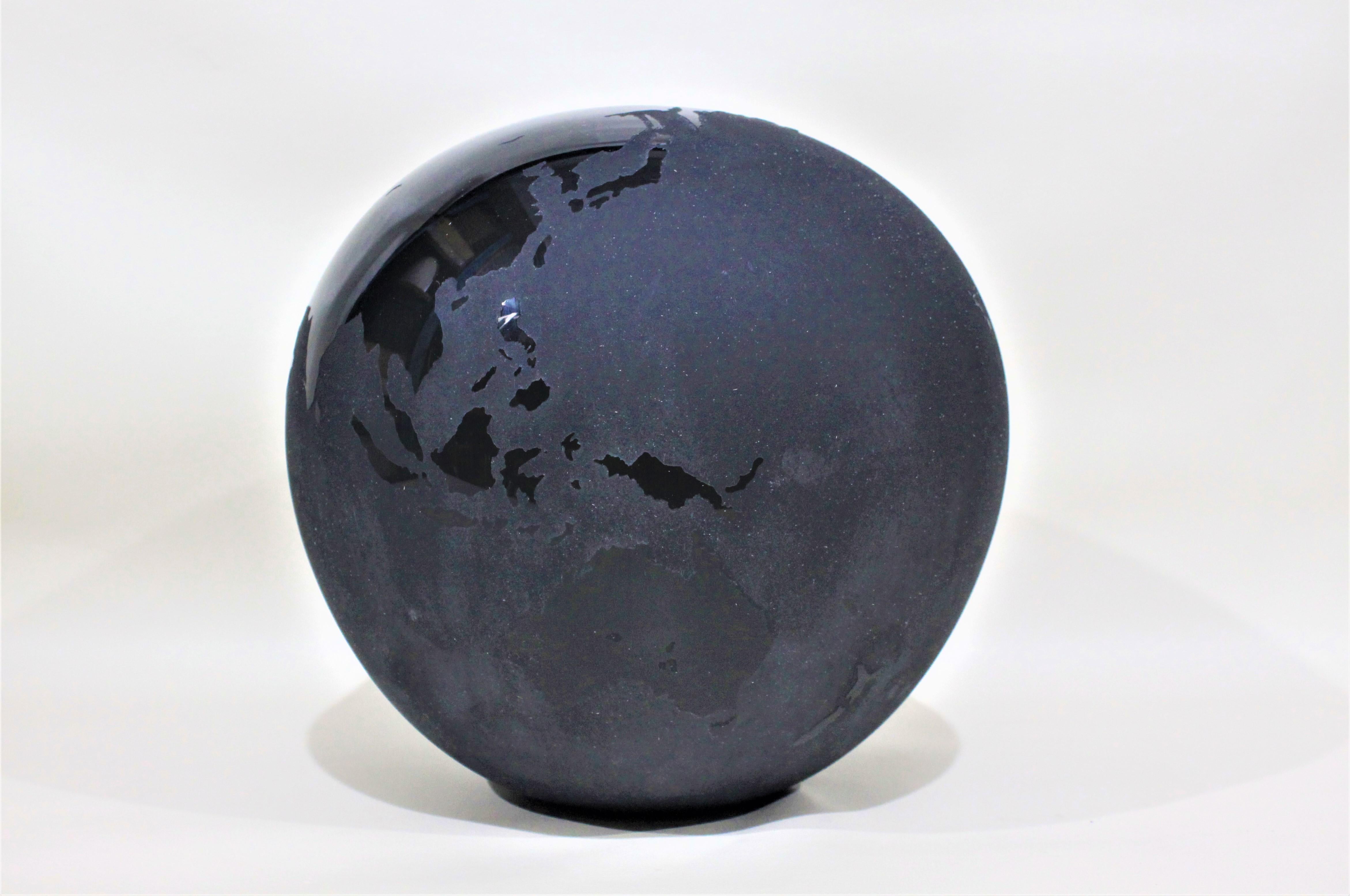 Modern Large Black Art Glass Stylized World Globe Vase For Sale