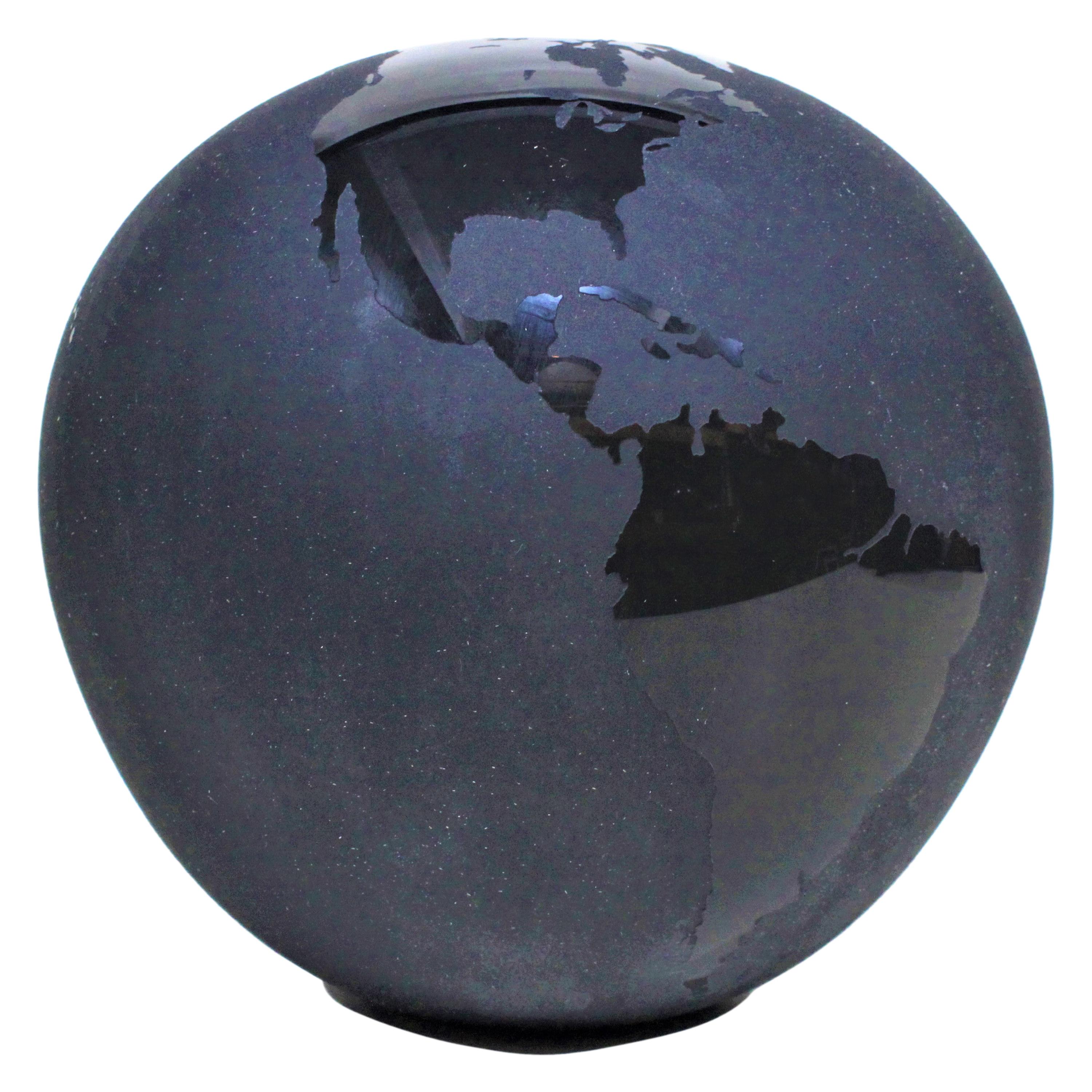 Large Black Art Glass Stylized World Globe Vase