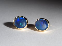 Pendientes grandes de ópalo negro australiano de oro amarillo de 18 quilates Regalo ópalo natural