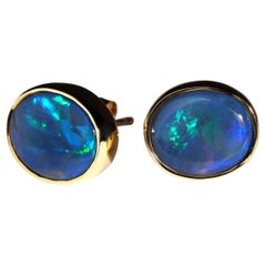 Large Black Australian Opal 18K Yellow Gold Stud Earrings Natural Opal gift