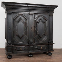 Large Black Baroque Oak Armoire, Denmark Circa 1740-80