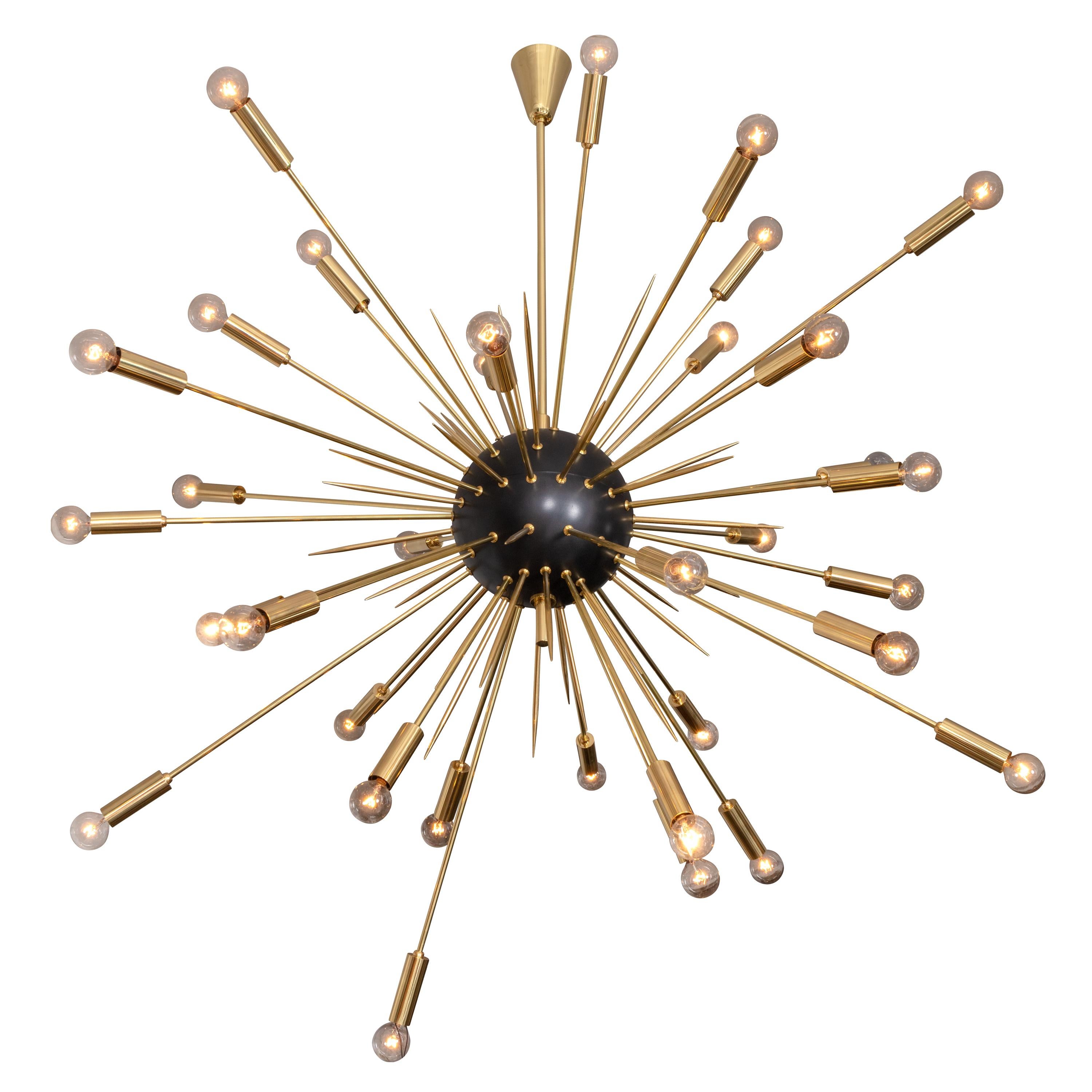 Italian Black & Brass Mid-Century Modern Style Sputnik Pendant In Excellent Condition In New York, NY