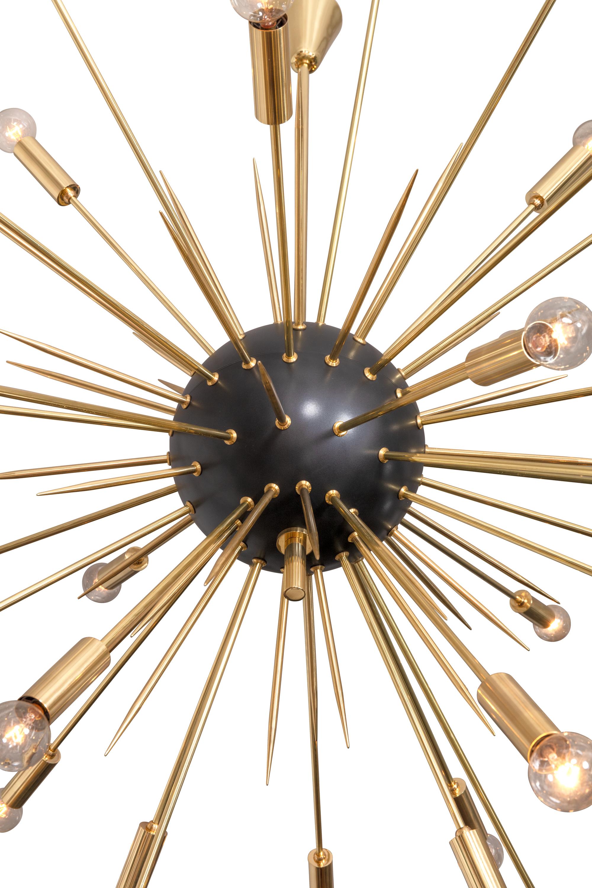 Italian Black & Brass Mid-Century Modern Style Sputnik Pendant 1