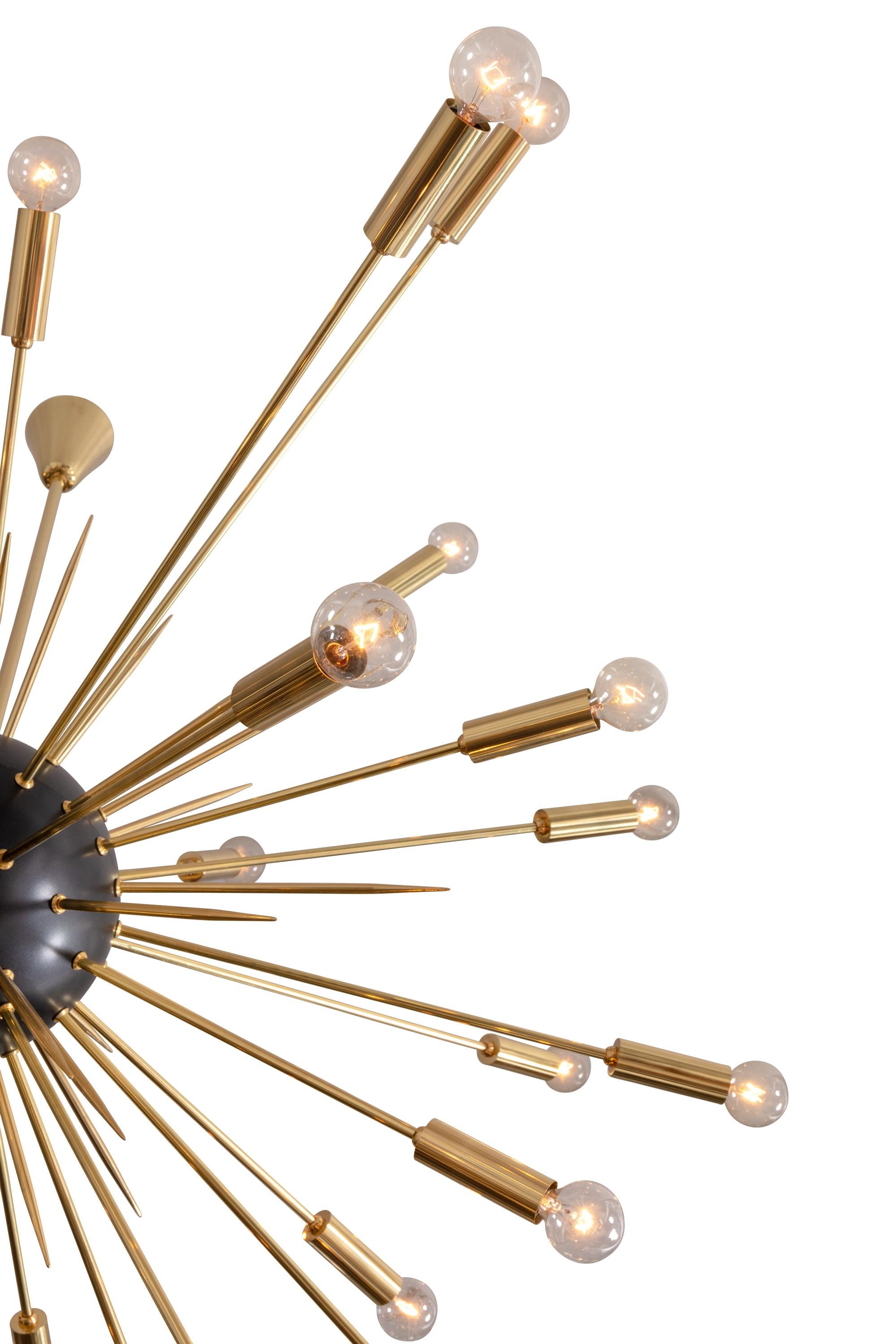 Italian Black & Brass Mid-Century Modern Style Sputnik Pendant 2
