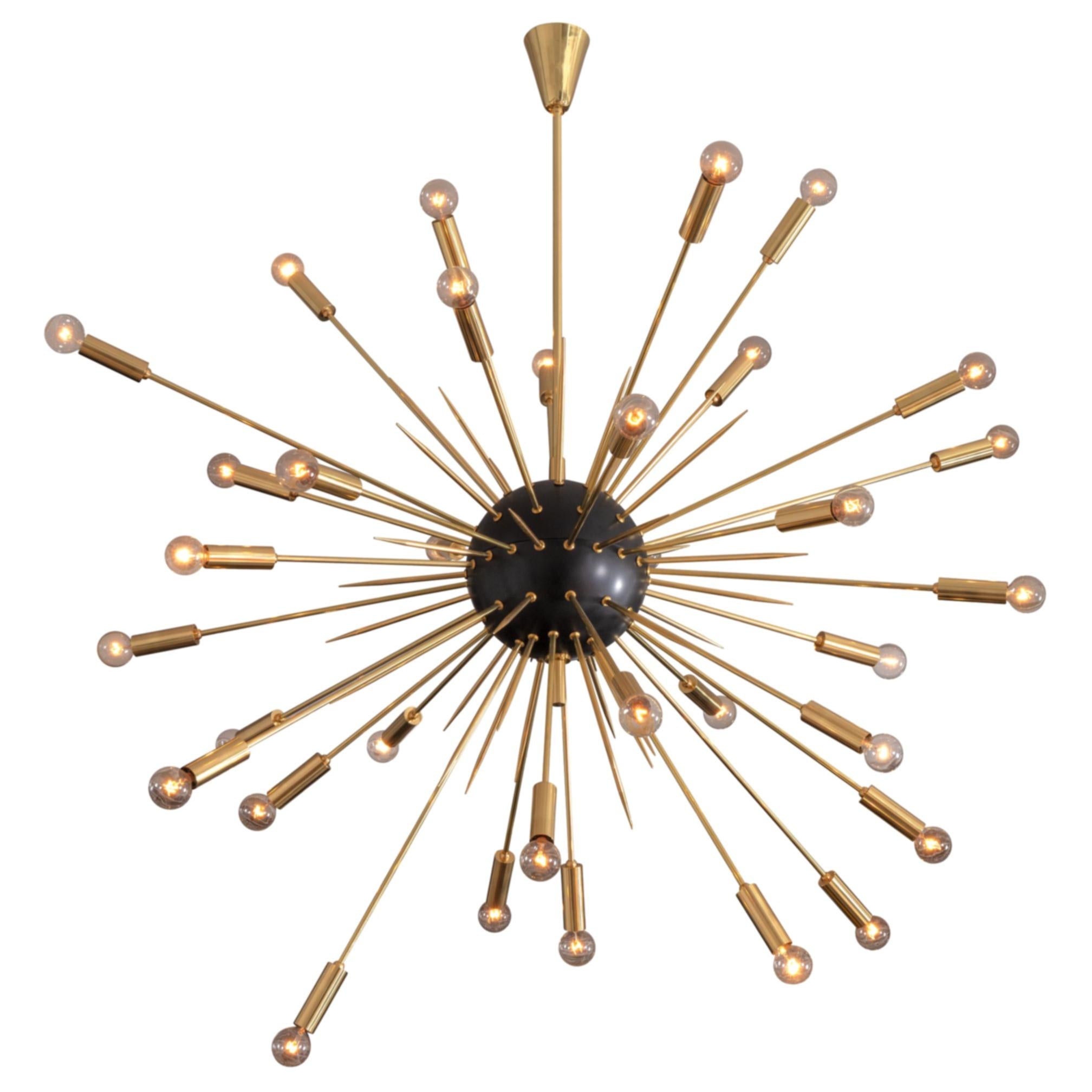 Italian Black & Brass Mid-Century Modern Style Sputnik Pendant